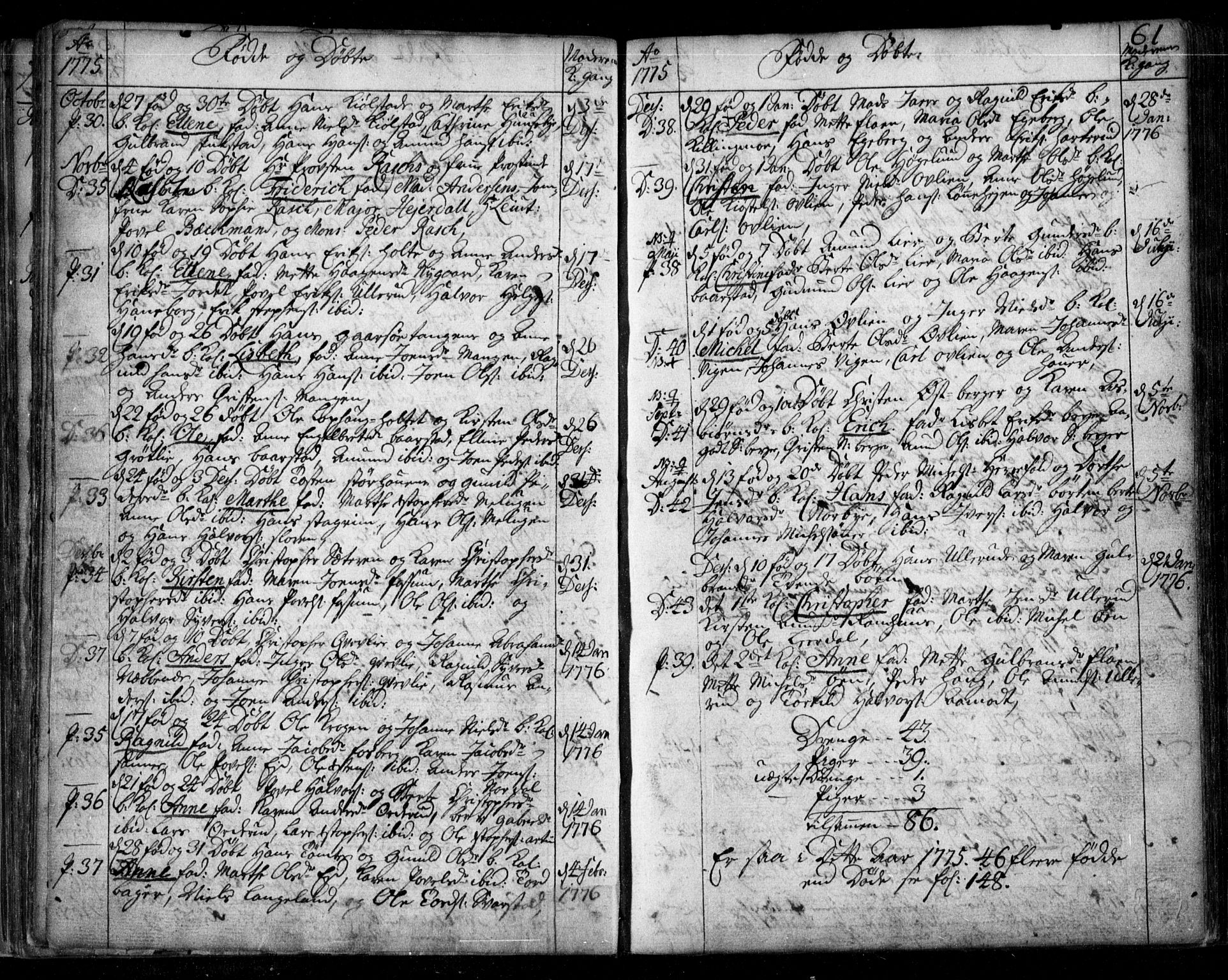 Aurskog prestekontor Kirkebøker, SAO/A-10304a/F/Fa/L0003: Parish register (official) no. I 3, 1767-1807, p. 61