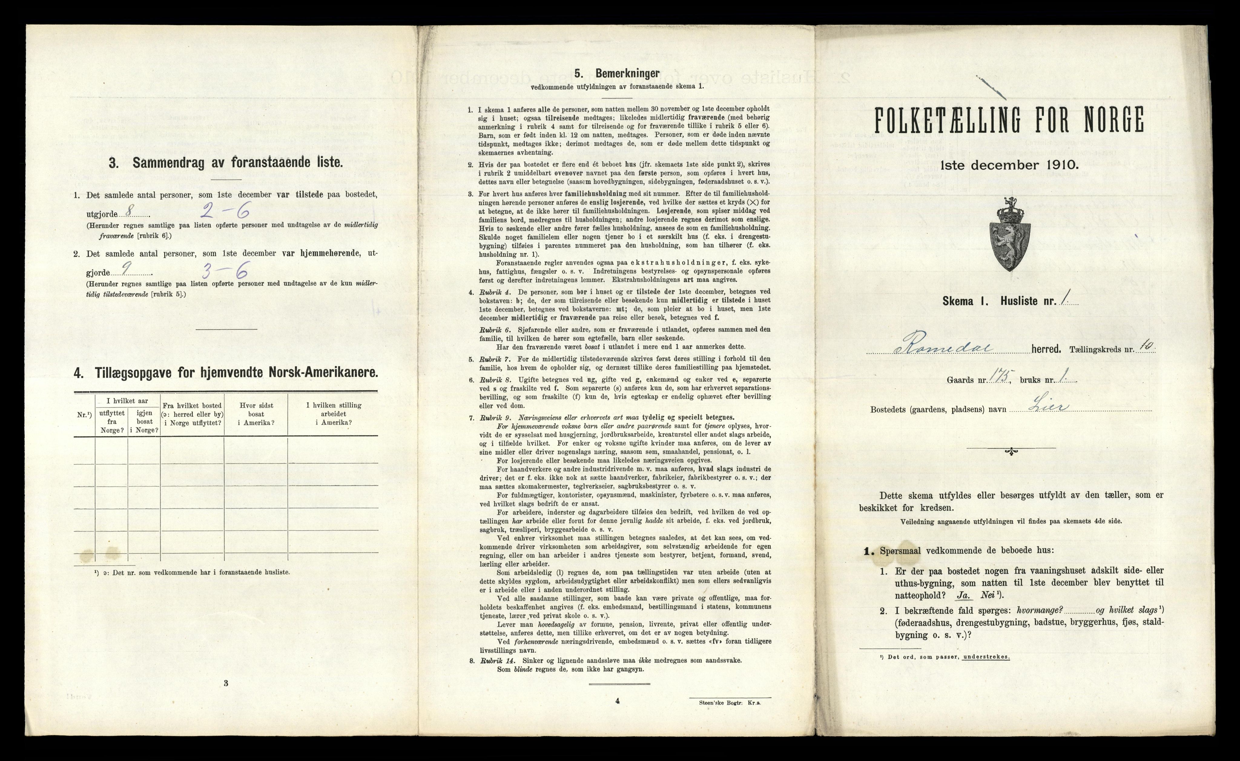 RA, 1910 census for Romedal, 1910, p. 1555