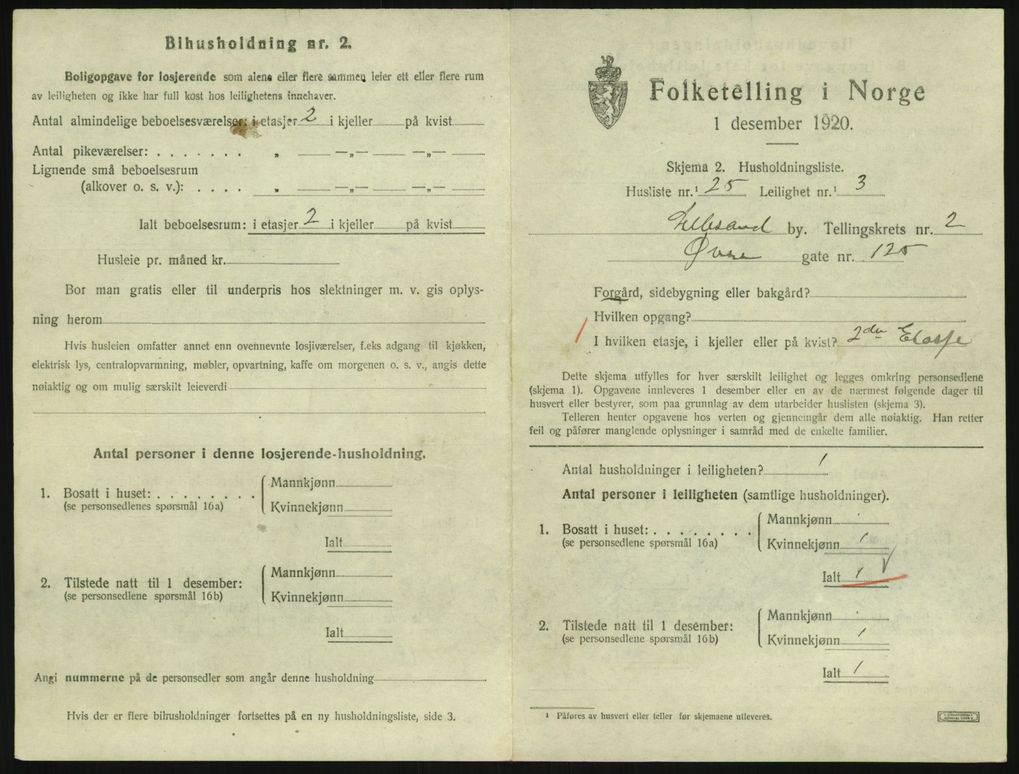 SAK, 1920 census for Lillesand, 1920, p. 881