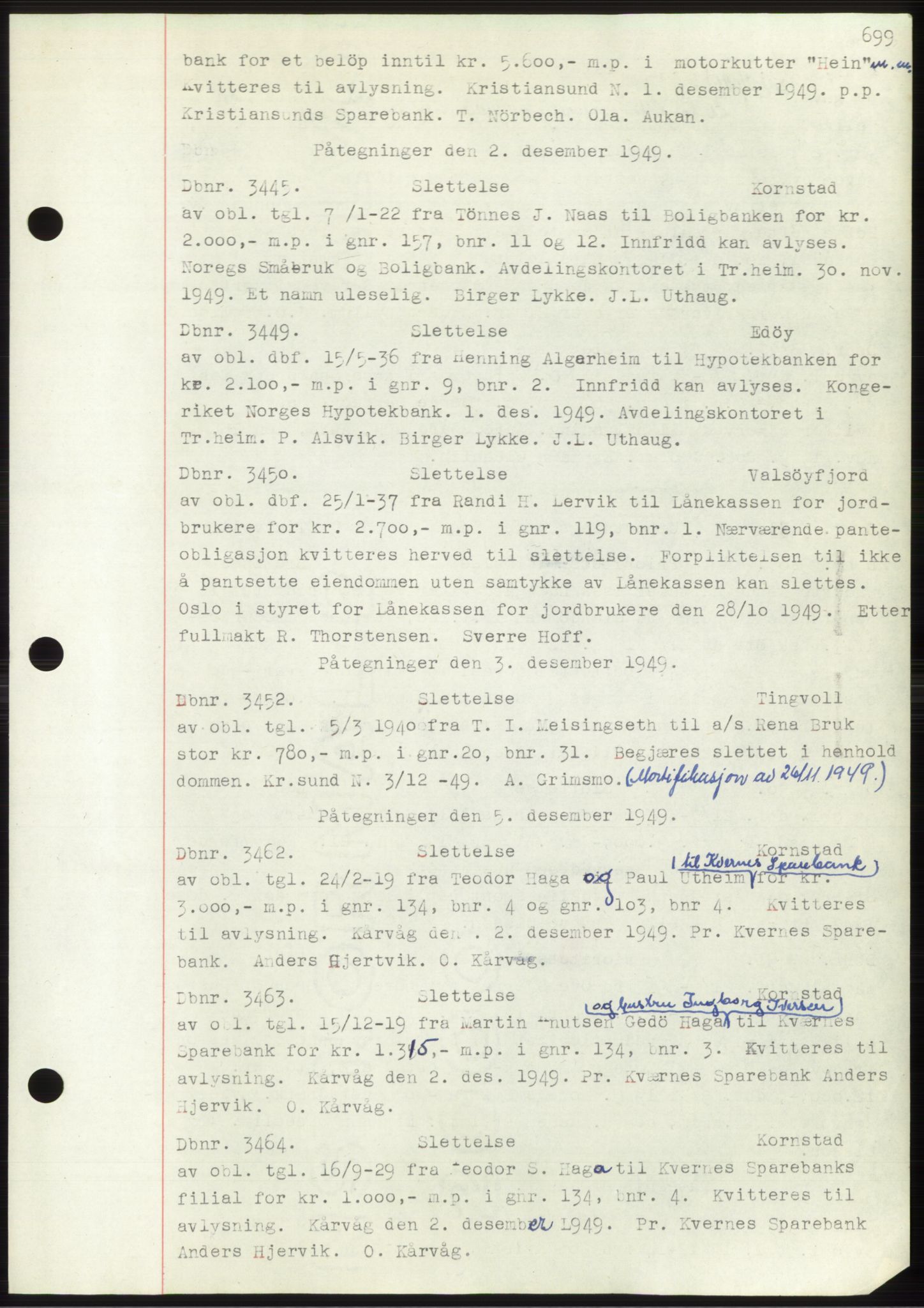 Nordmøre sorenskriveri, SAT/A-4132/1/2/2Ca: Mortgage book no. C82b, 1946-1951, Diary no: : 3445/1949
