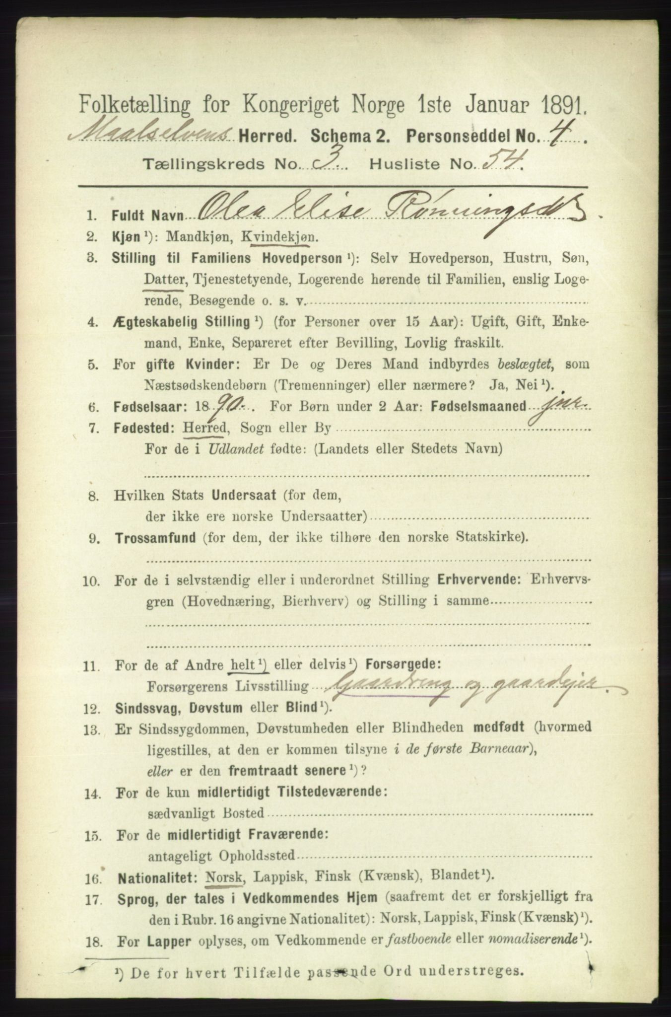 RA, 1891 census for 1924 Målselv, 1891, p. 972