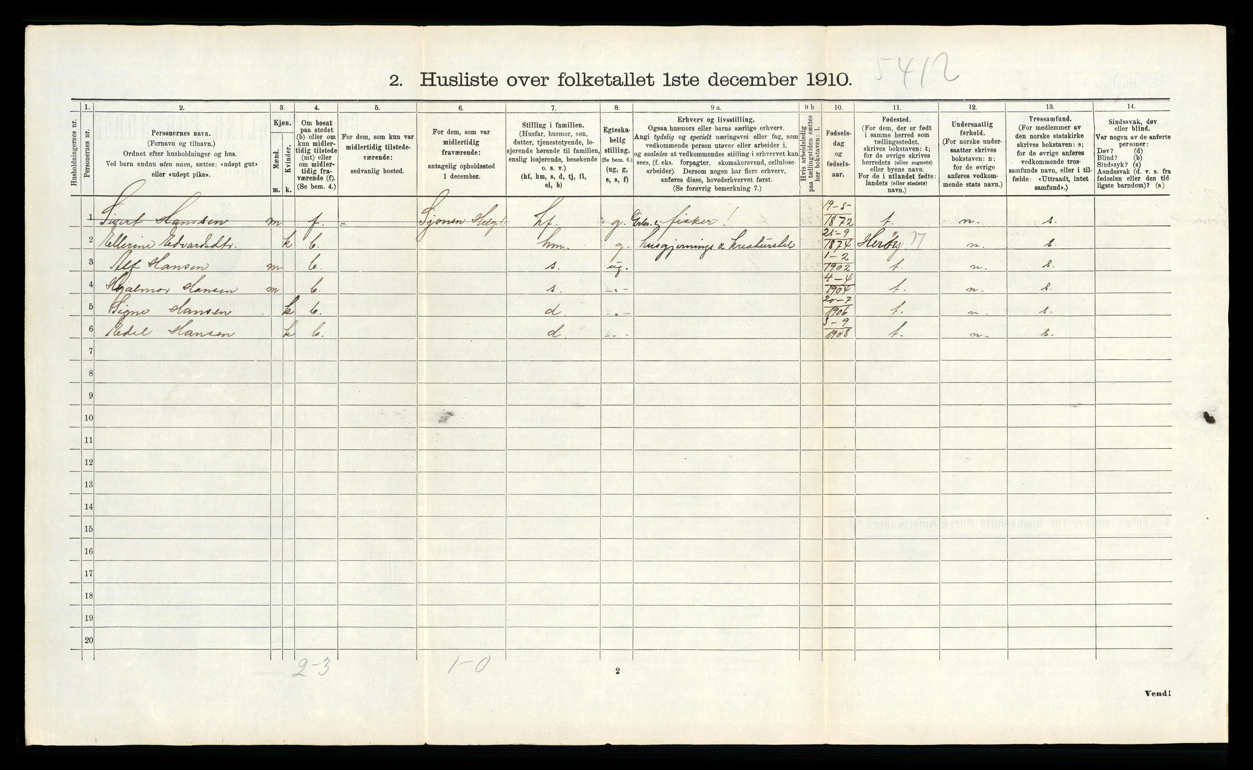 RA, 1910 census for Vega, 1910, p. 689