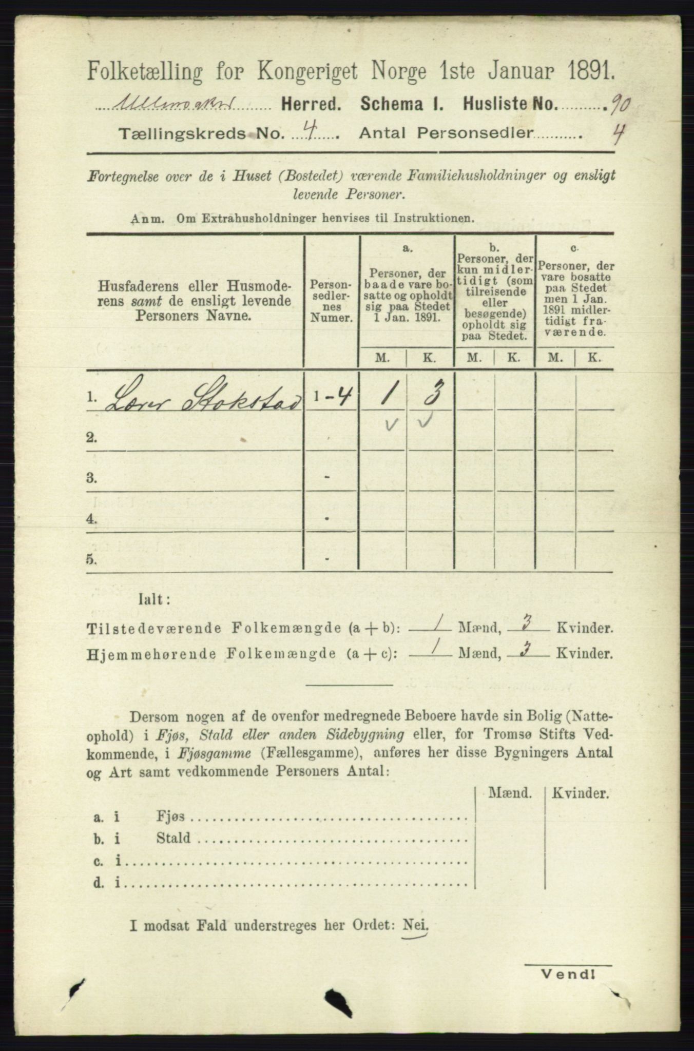 RA, 1891 census for 0235 Ullensaker, 1891, p. 1524