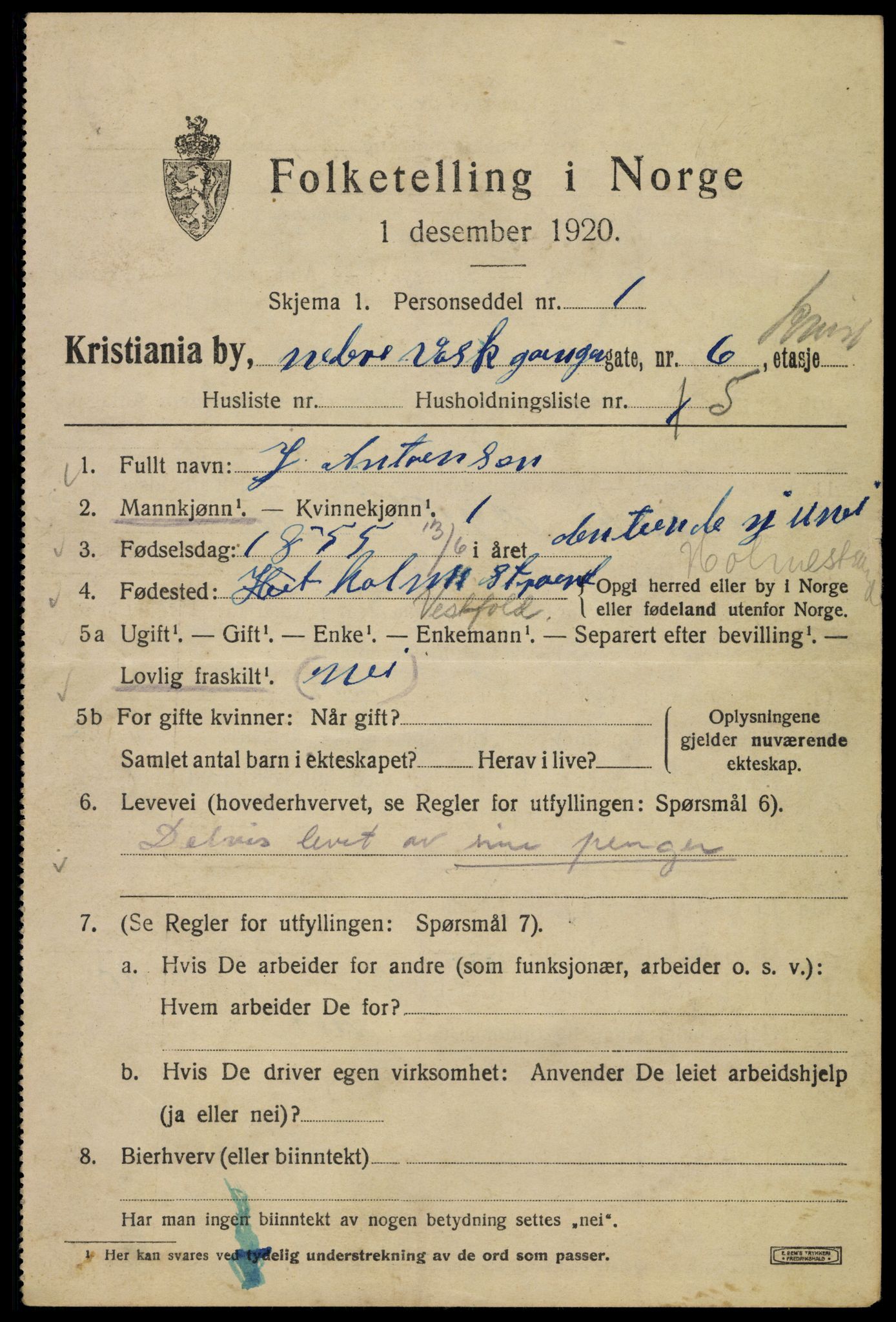 SAO, 1920 census for Kristiania, 1920, p. 410635