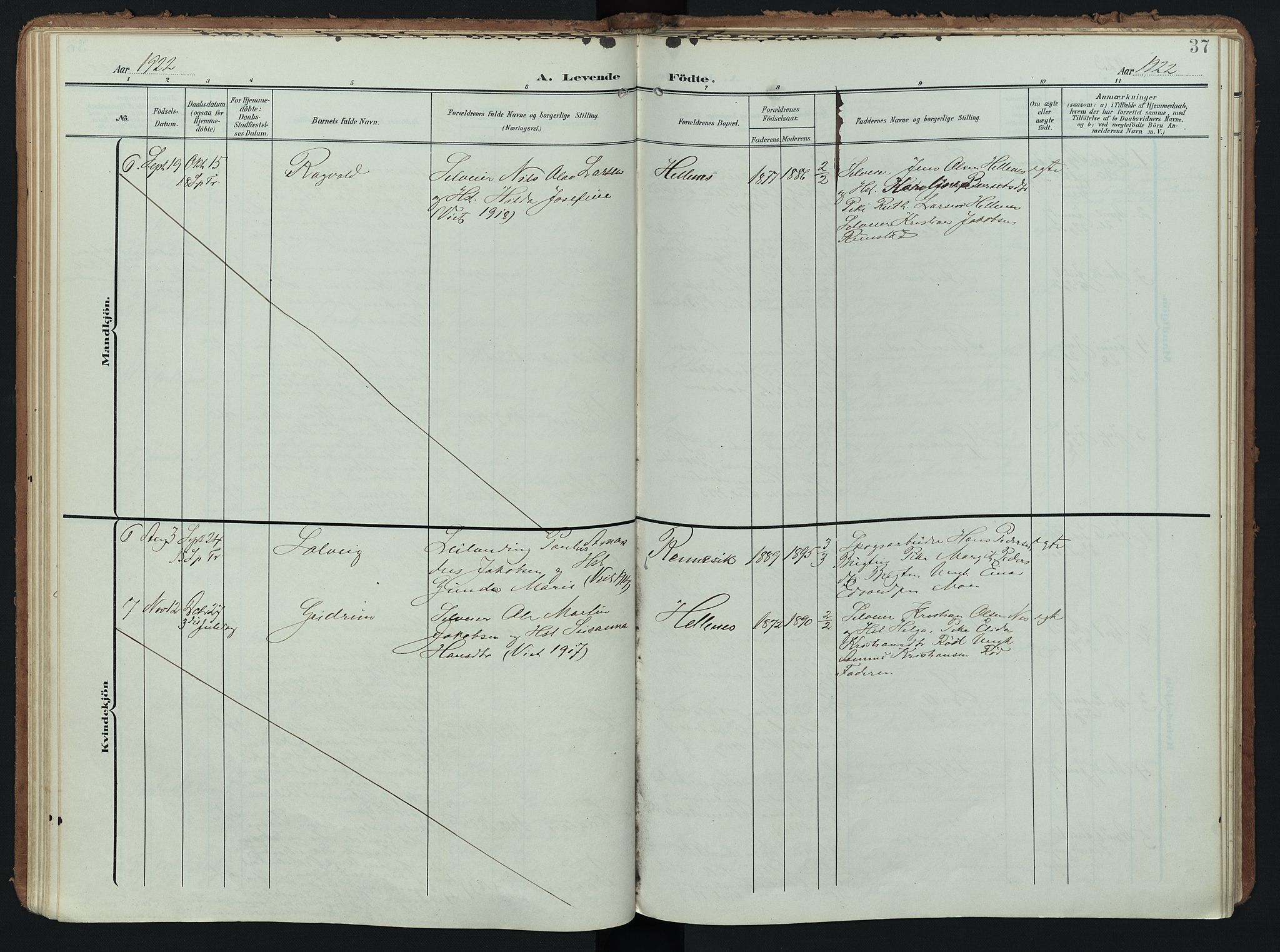 Hedrum kirkebøker, AV/SAKO-A-344/F/Fc/L0002: Parish register (official) no. III 2, 1907-1930, p. 37