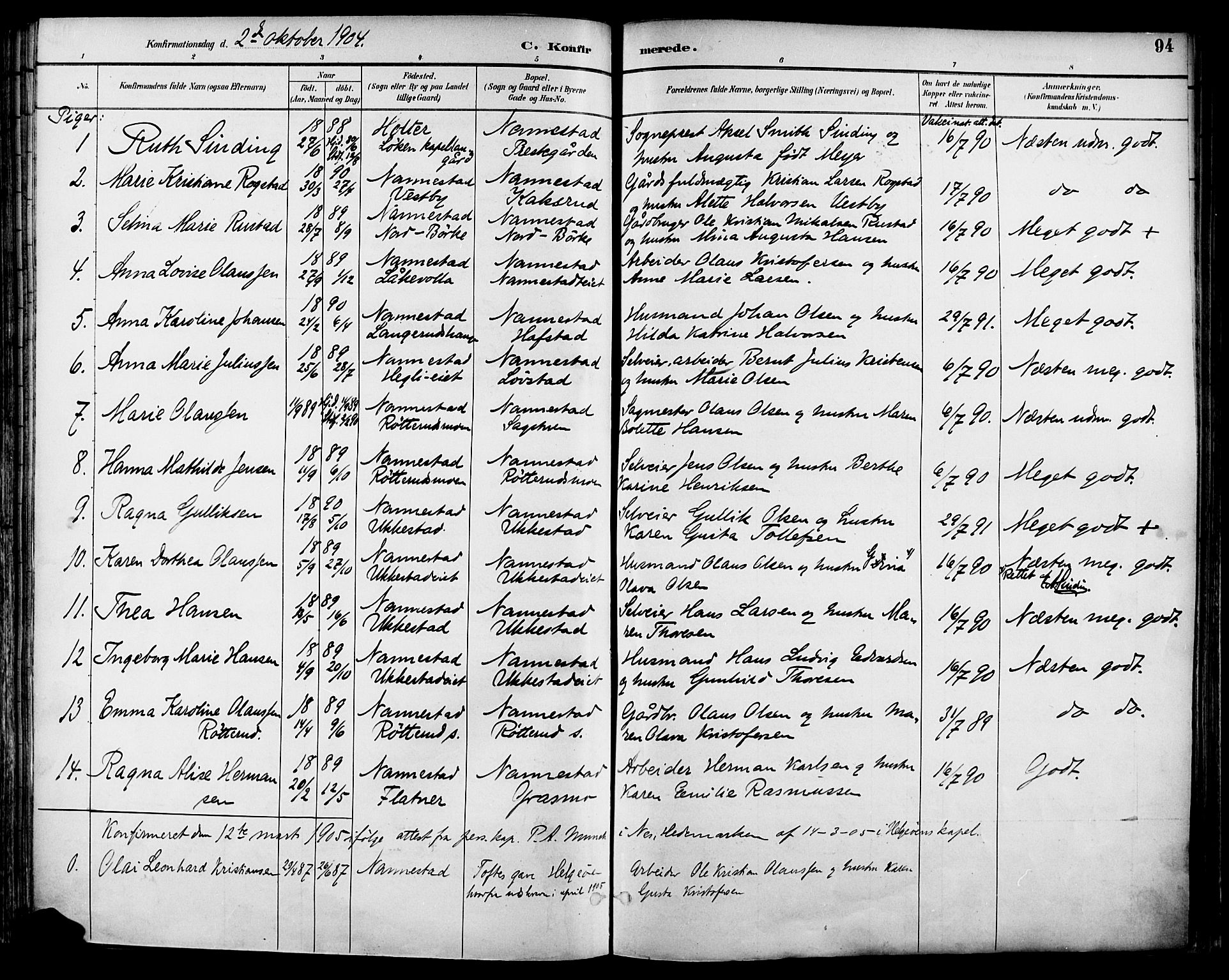 Nannestad prestekontor Kirkebøker, SAO/A-10414a/F/Fa/L0015: Parish register (official) no. I 15, 1891-1905, p. 94