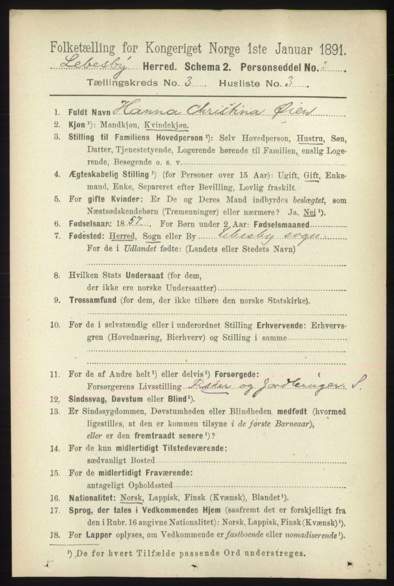 RA, 1891 census for 2022 Lebesby, 1891, p. 739