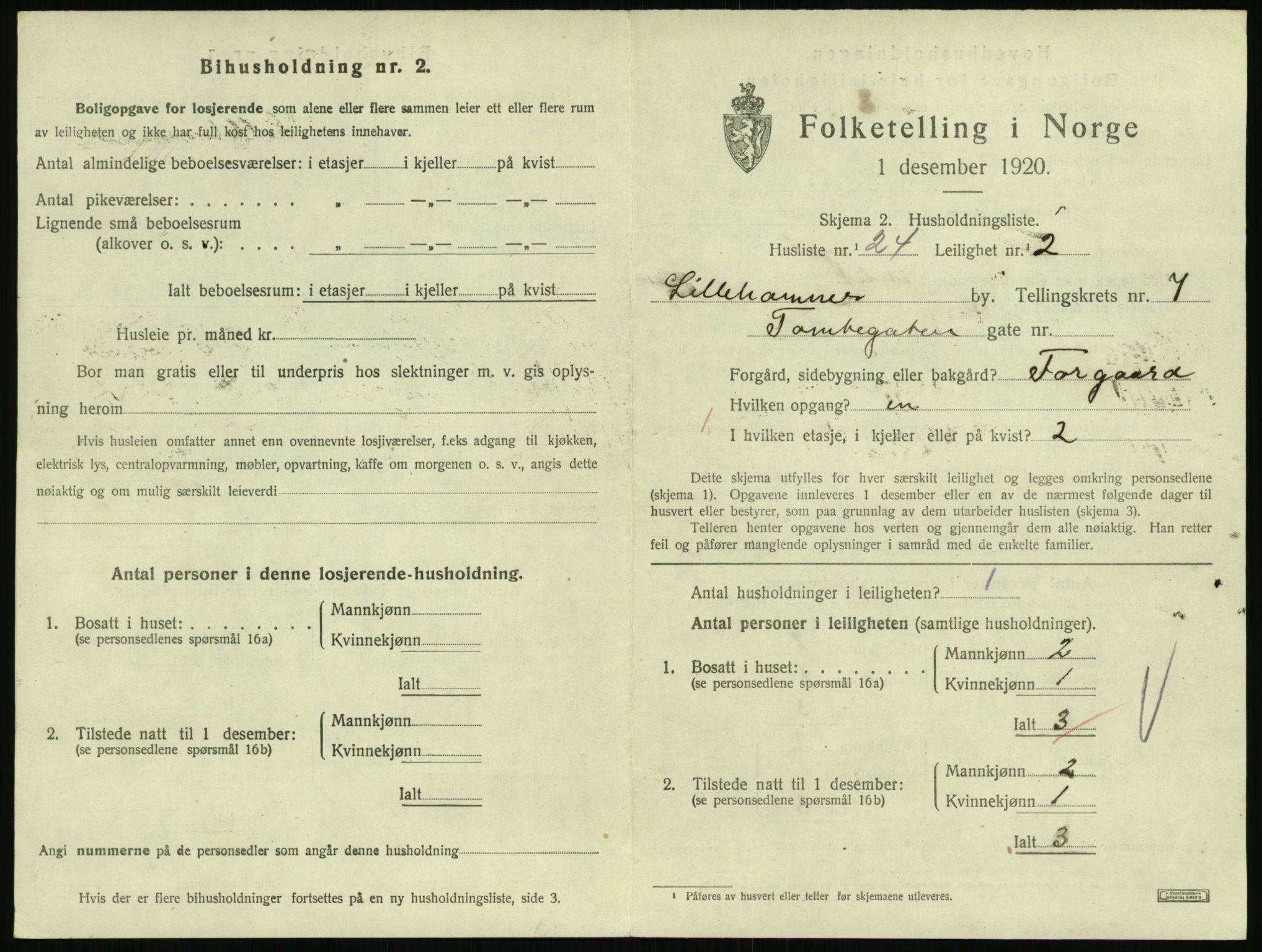 SAH, 1920 census for Lillehammer, 1920, p. 2744