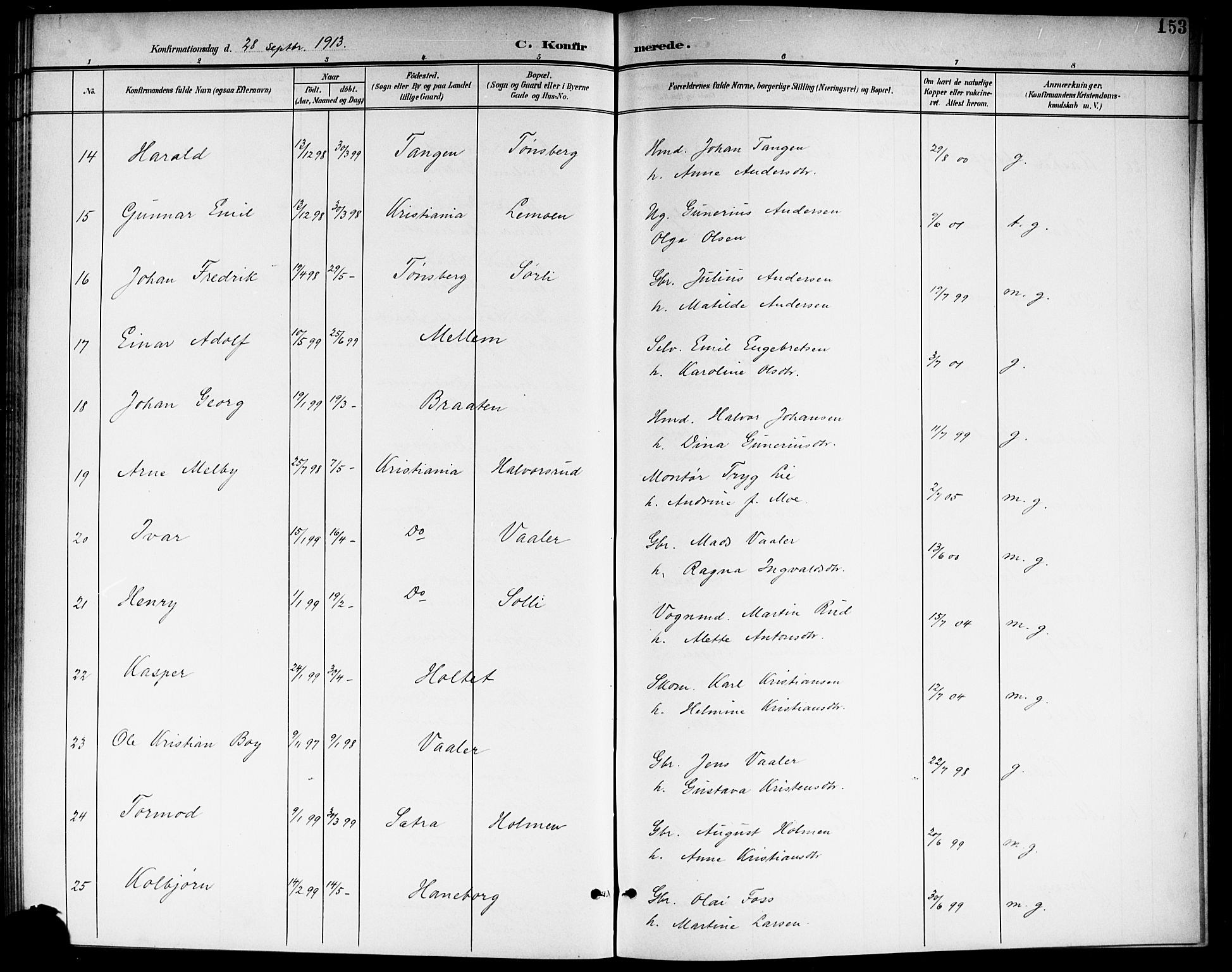 Aurskog prestekontor Kirkebøker, SAO/A-10304a/G/Ga/L0004: Parish register (copy) no. I 4, 1901-1921, p. 153