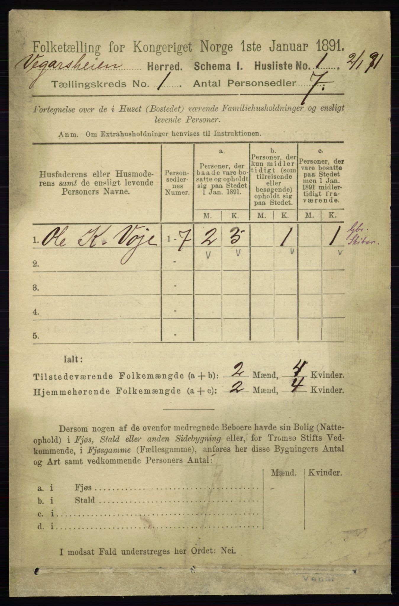 RA, 1891 census for 0912 Vegårshei, 1891, p. 29