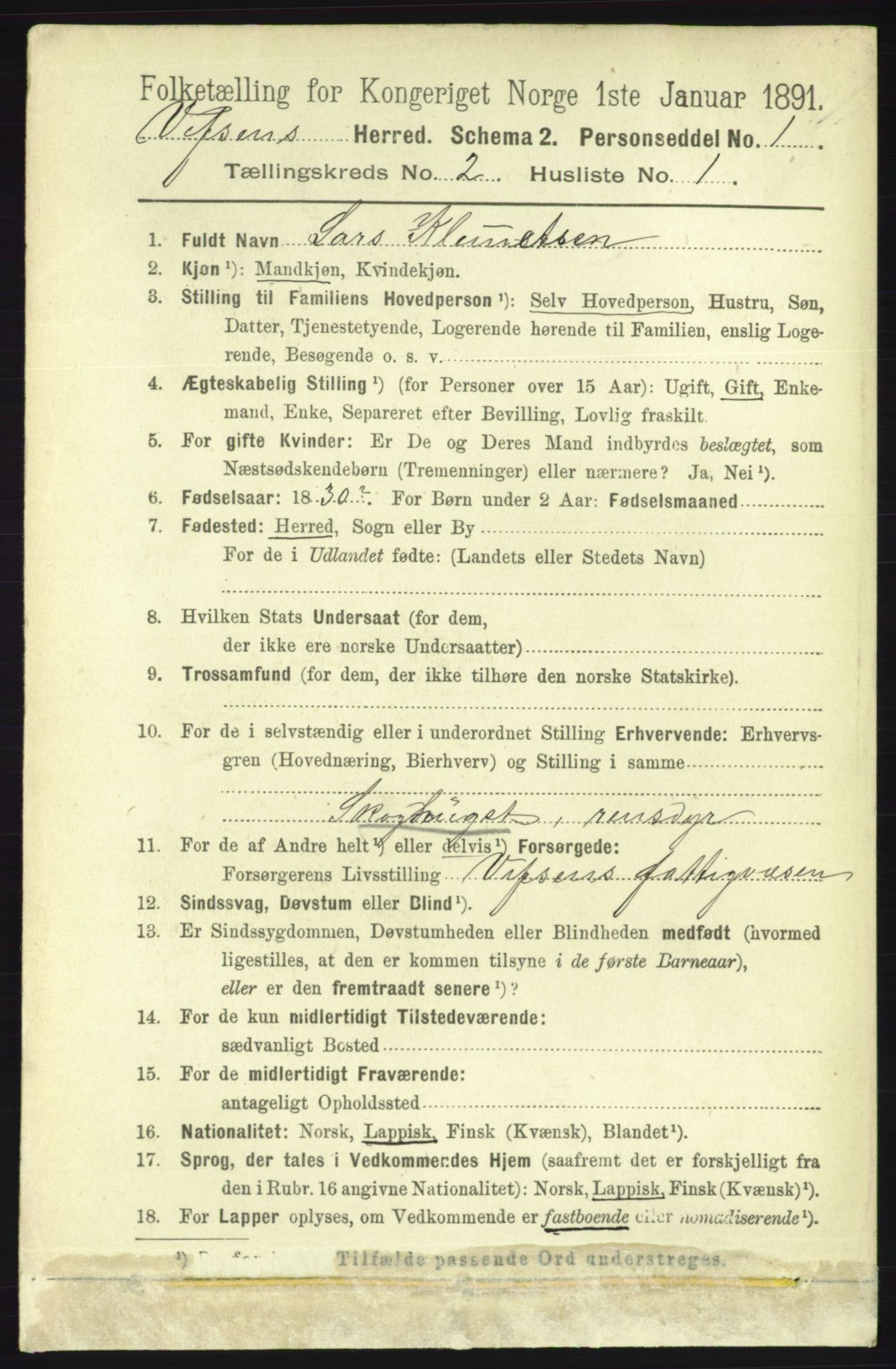 RA, 1891 census for 1824 Vefsn, 1891, p. 623