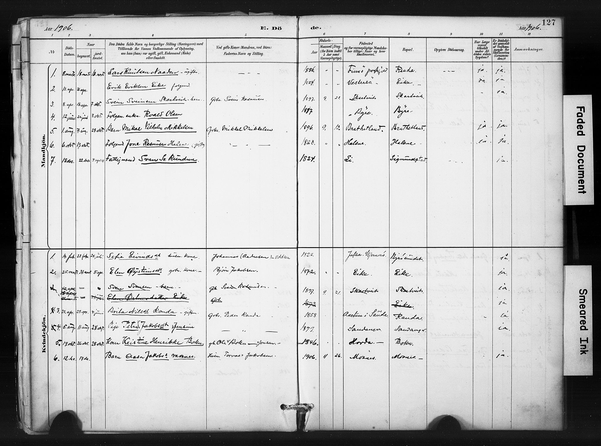 Hjelmeland sokneprestkontor, AV/SAST-A-101843/01/IV/L0015: Parish register (official) no. A 15, 1887-1910, p. 127