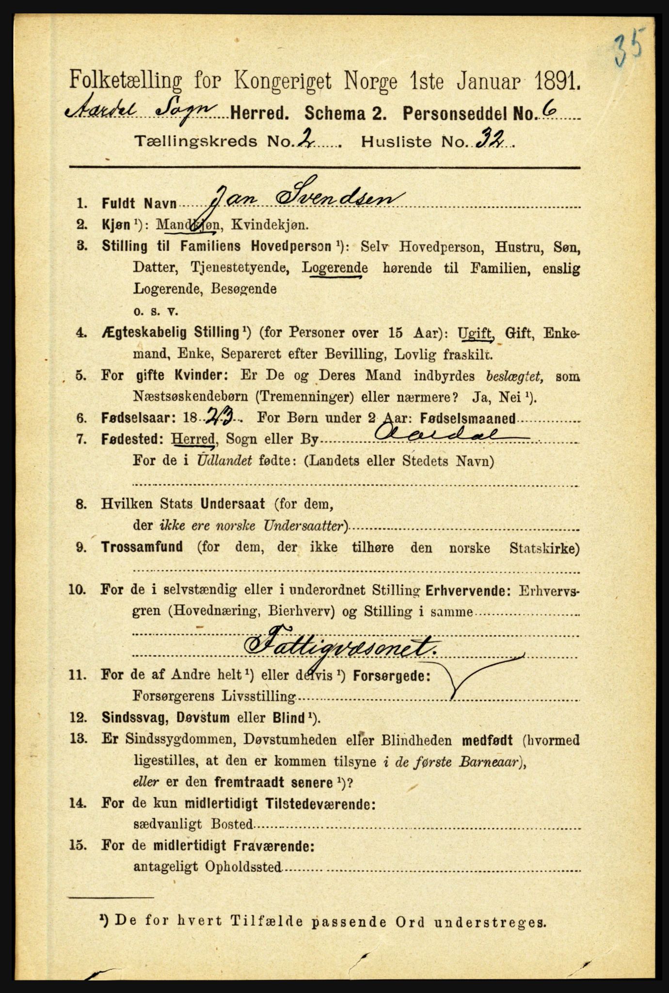 RA, 1891 census for 1424 Årdal, 1891, p. 355