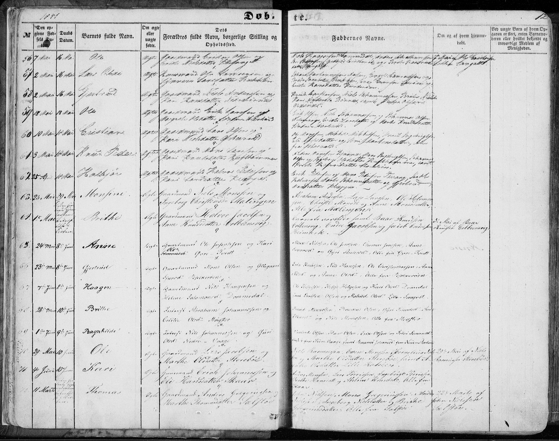 Sund sokneprestembete, SAB/A-99930: Parish register (official) no. A 14, 1850-1866, p. 12