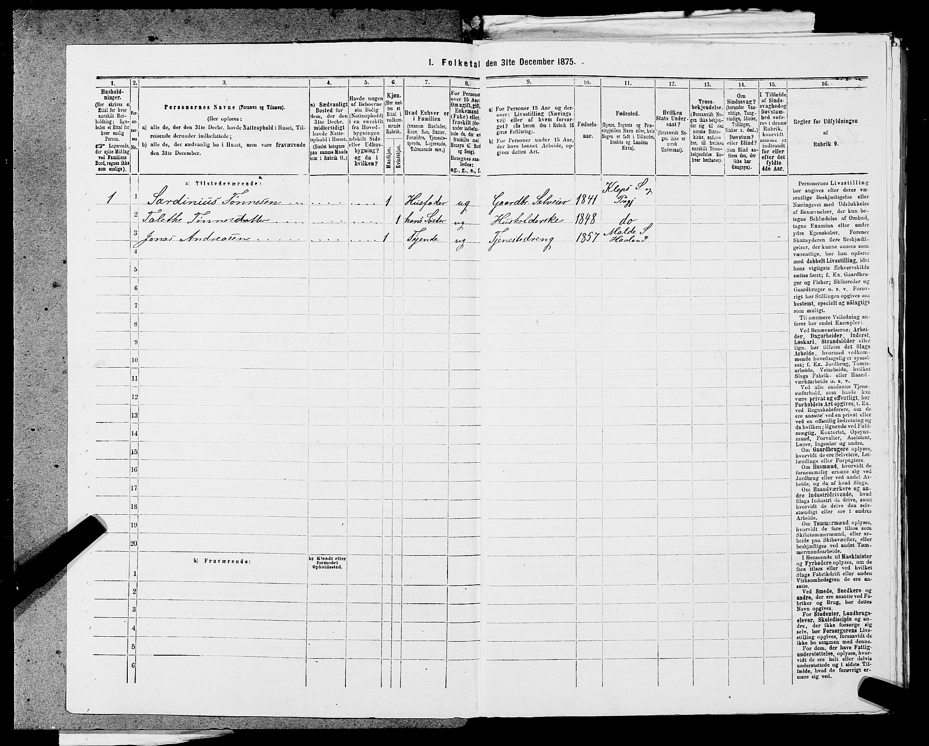 SAST, 1875 census for 1124P Håland, 1875, p. 939