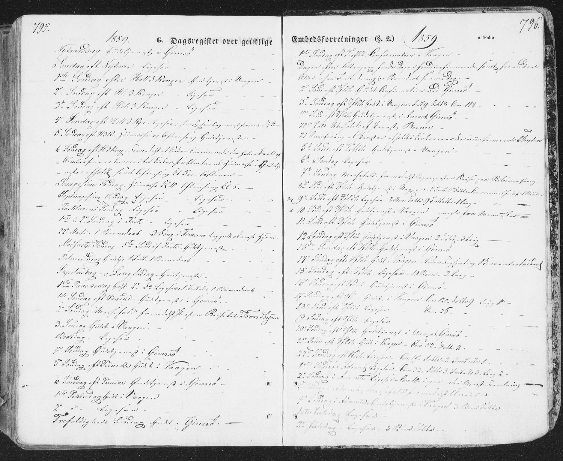 Ministerialprotokoller, klokkerbøker og fødselsregistre - Nordland, SAT/A-1459/874/L1072: Parish register (copy) no. 874C01, 1843-1859, p. 795-796