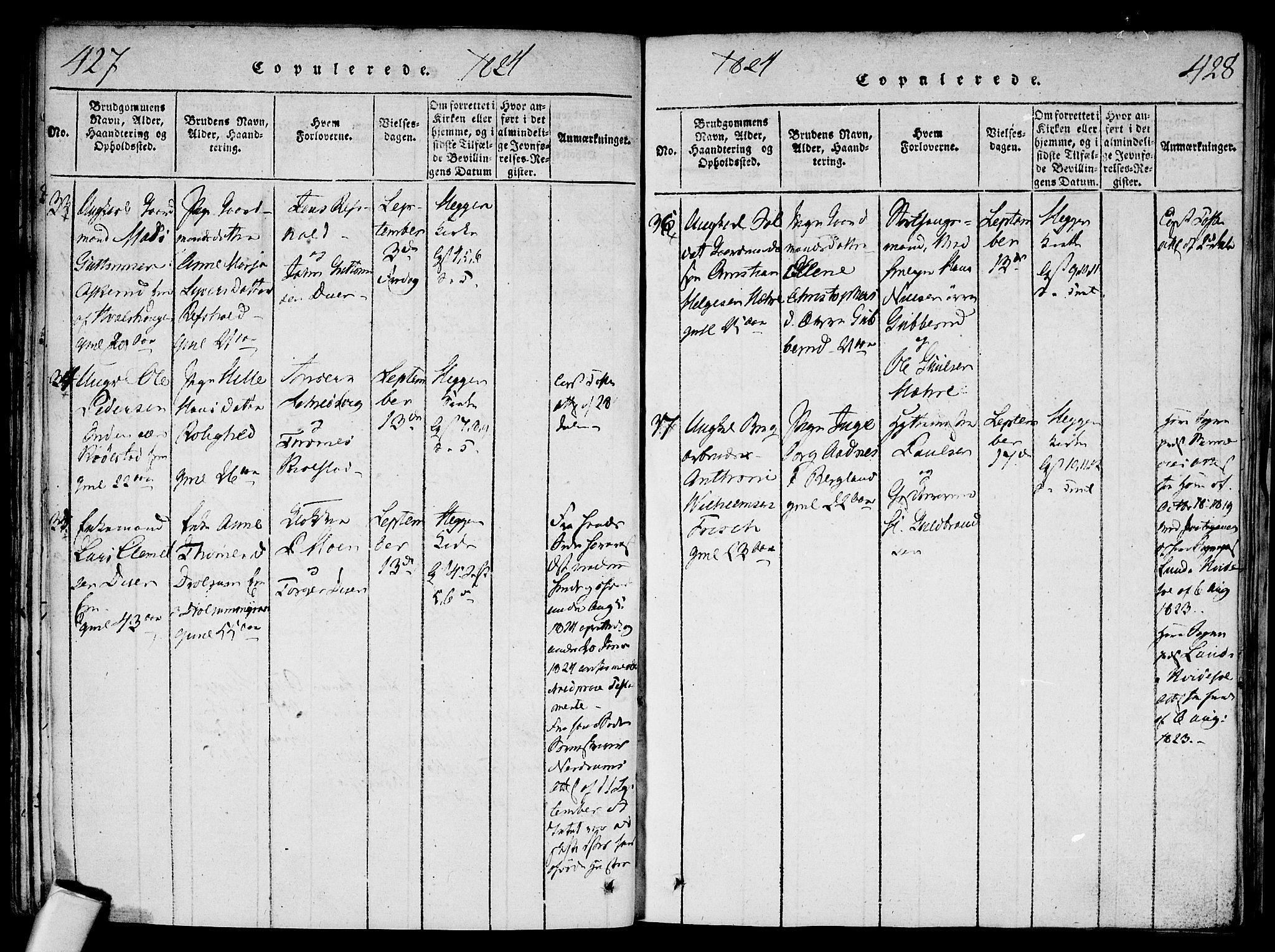 Modum kirkebøker, AV/SAKO-A-234/F/Fa/L0004: Parish register (official) no. 4, 1818-1824, p. 427-428