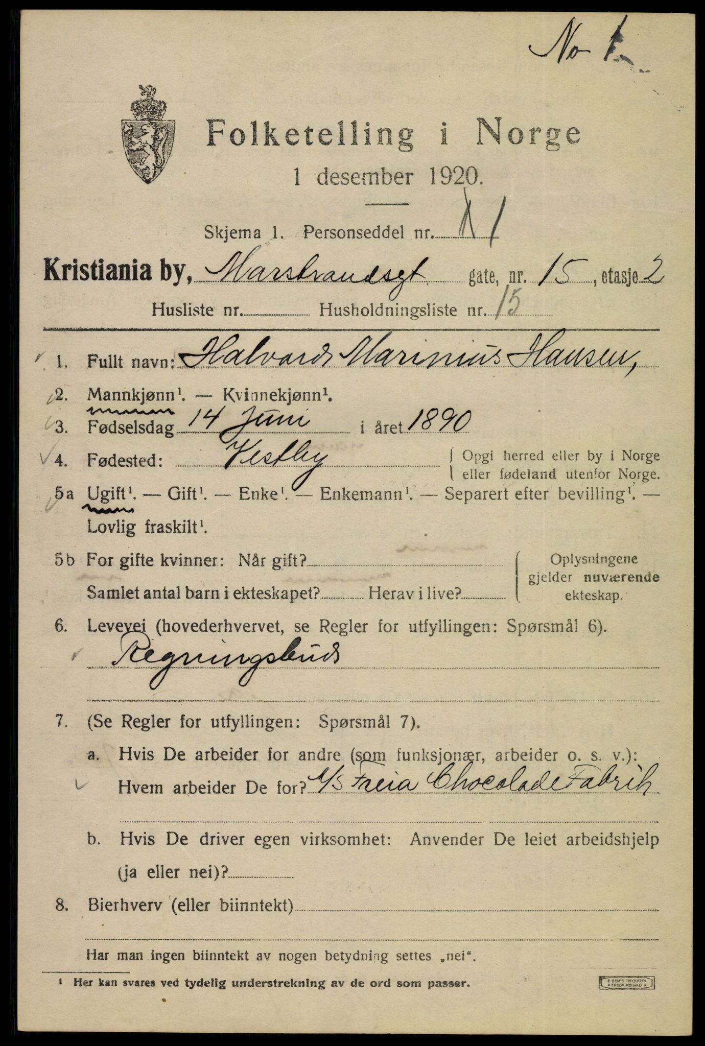 SAO, 1920 census for Kristiania, 1920, p. 392467