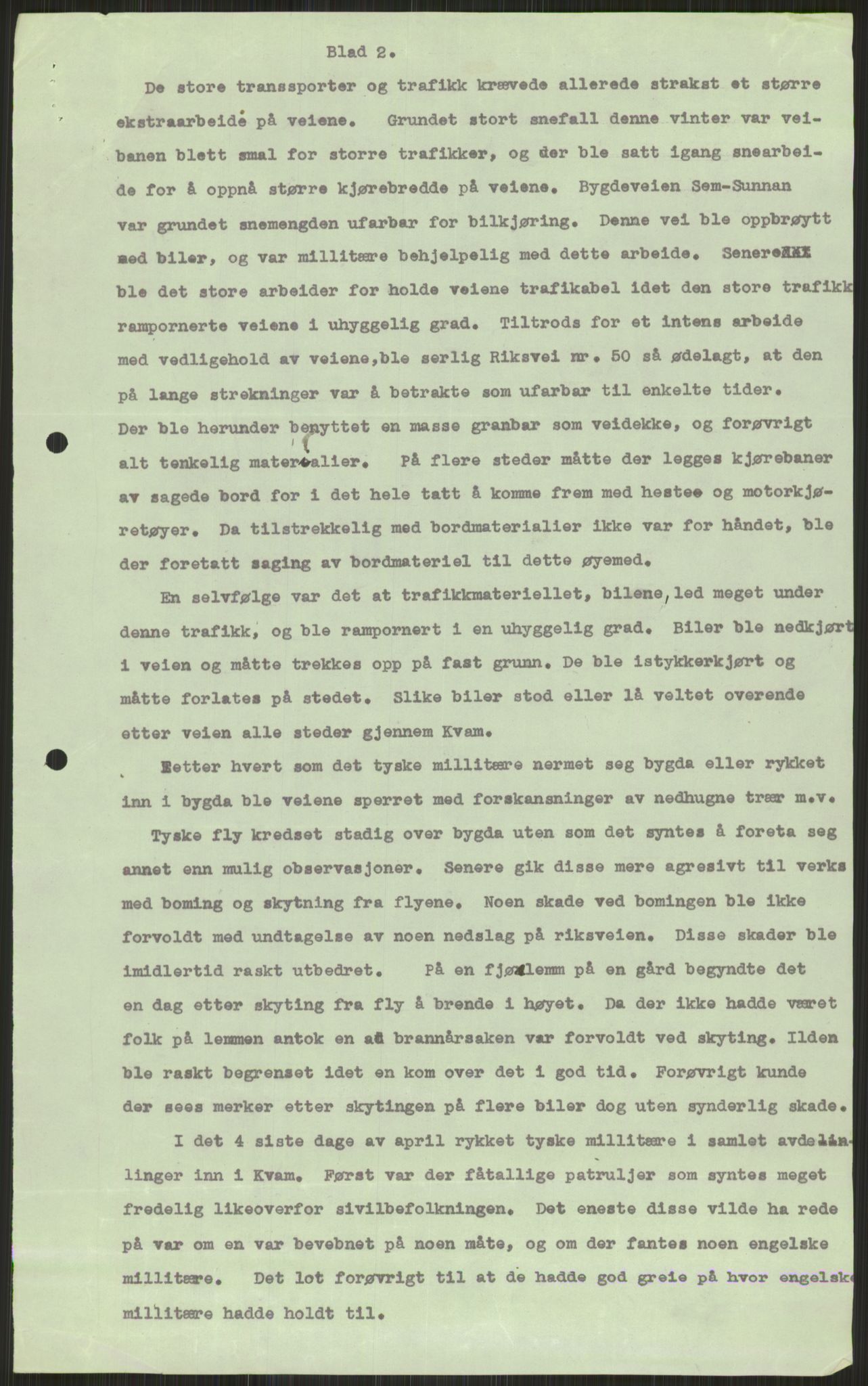 Forsvaret, Forsvarets krigshistoriske avdeling, AV/RA-RAFA-2017/Y/Ya/L0016: II-C-11-31 - Fylkesmenn.  Rapporter om krigsbegivenhetene 1940., 1940, p. 491