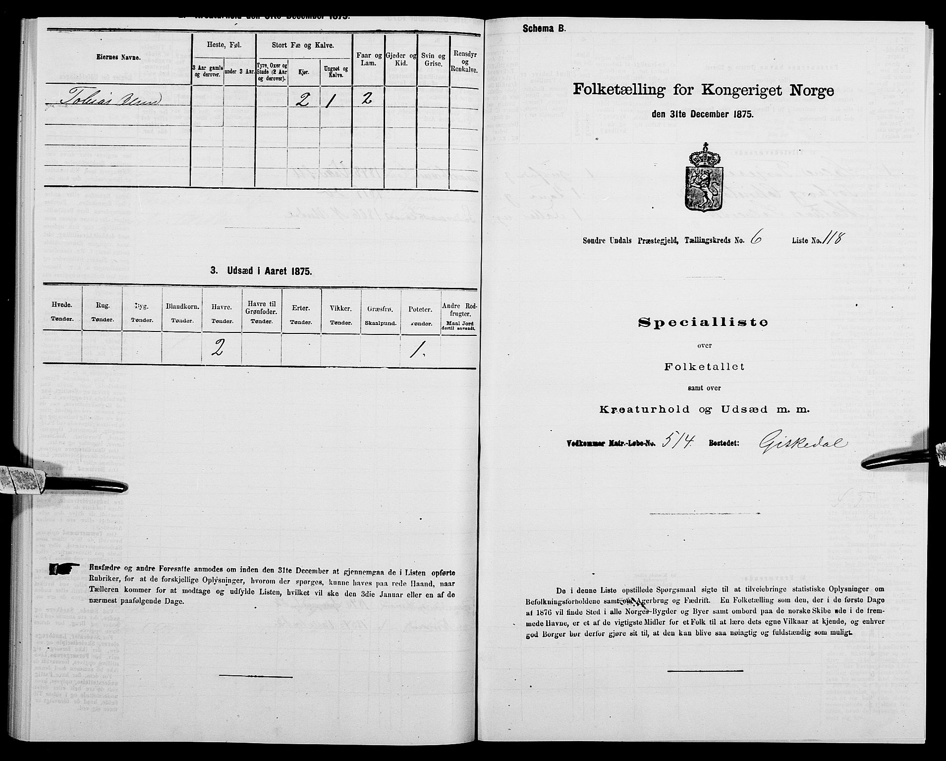 SAK, 1875 census for 1029P Sør-Audnedal, 1875, p. 939