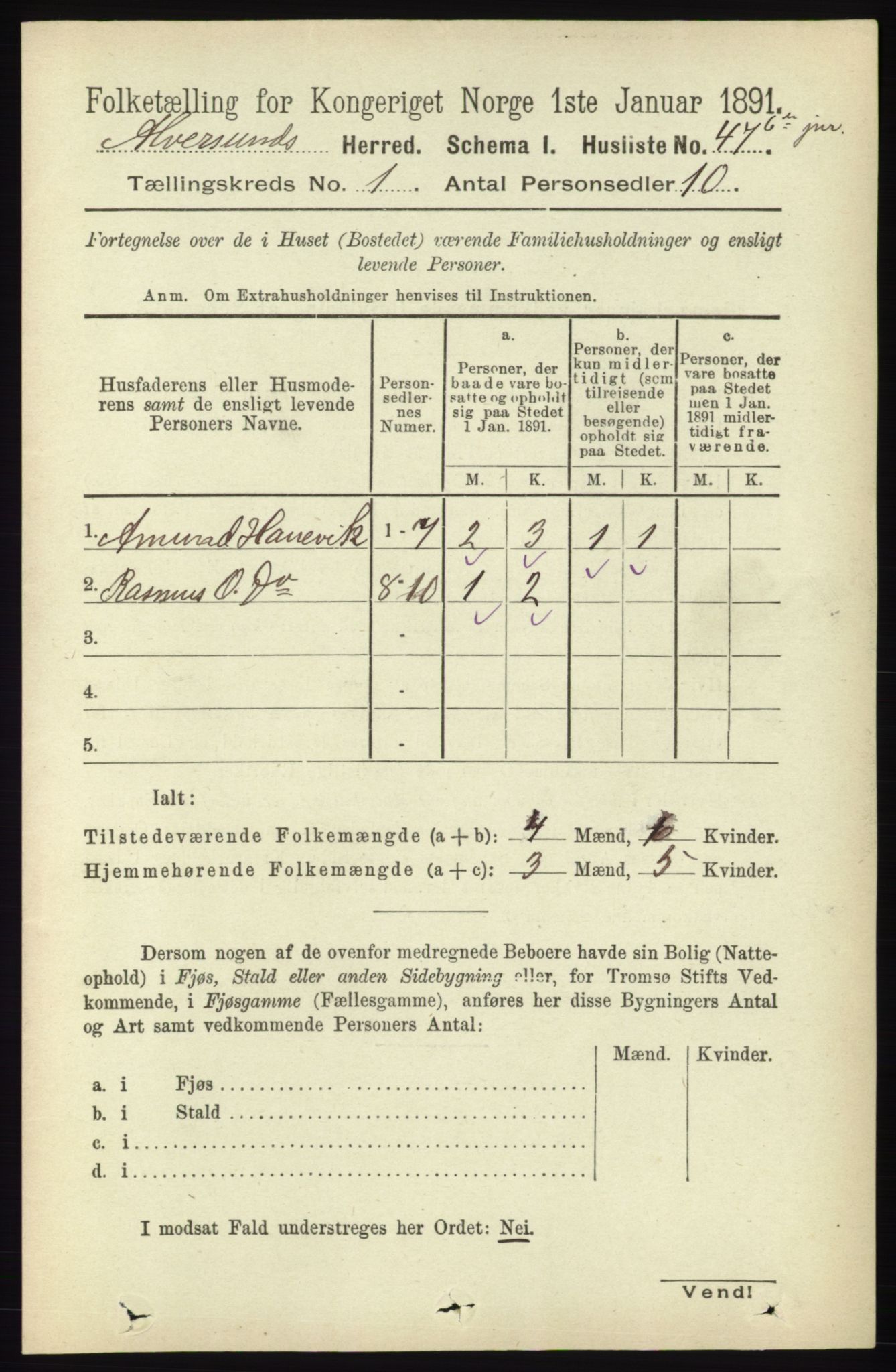 RA, 1891 census for 1257 Alversund, 1891, p. 76