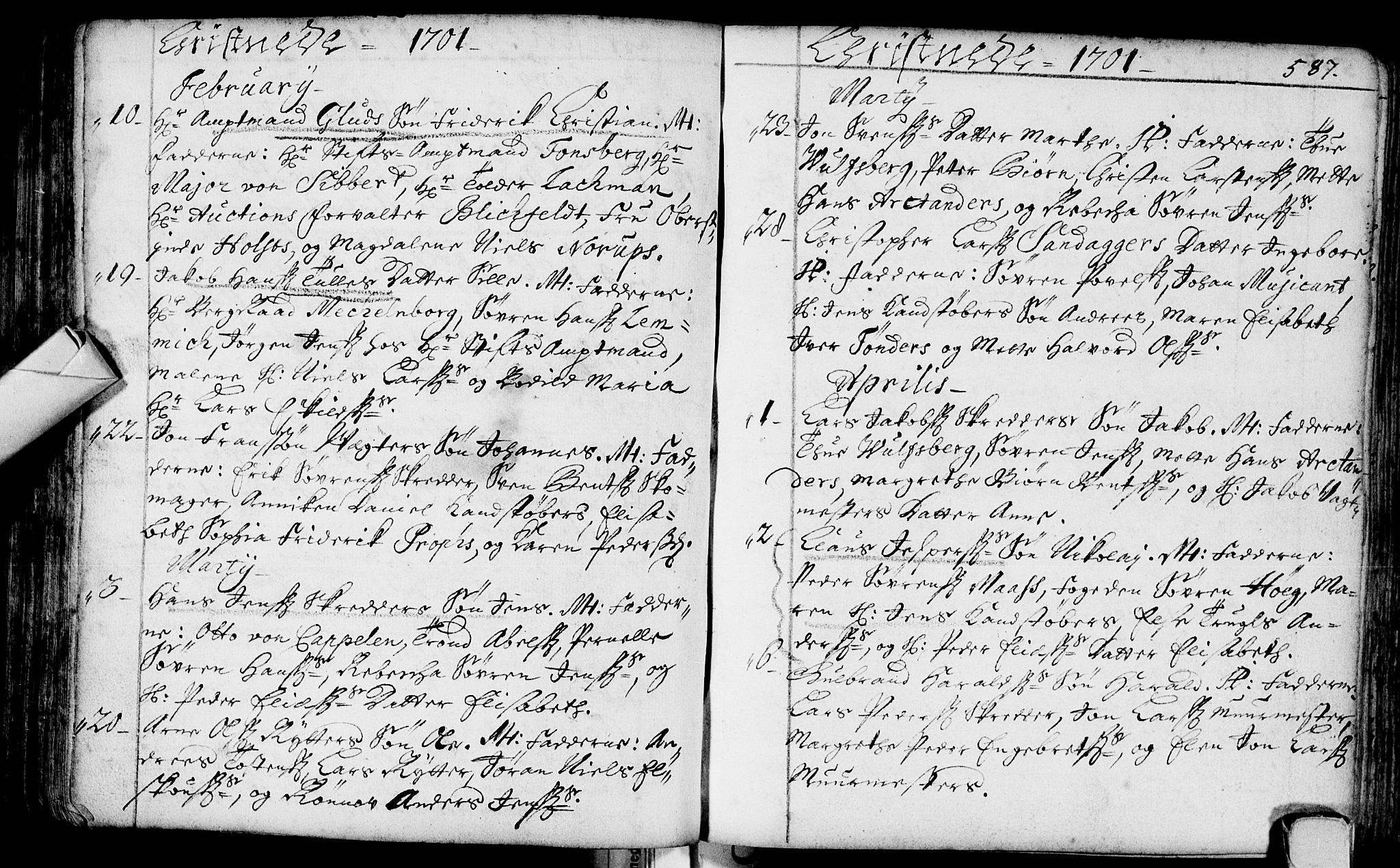 Bragernes kirkebøker, AV/SAKO-A-6/F/Fa/L0002: Parish register (official) no. I 2, 1680-1705, p. 586-587