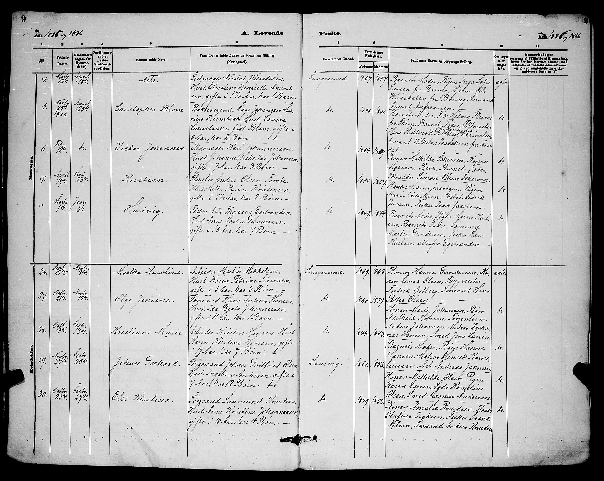 Langesund kirkebøker, SAKO/A-280/G/Ga/L0005: Parish register (copy) no. 5, 1884-1898, p. 9