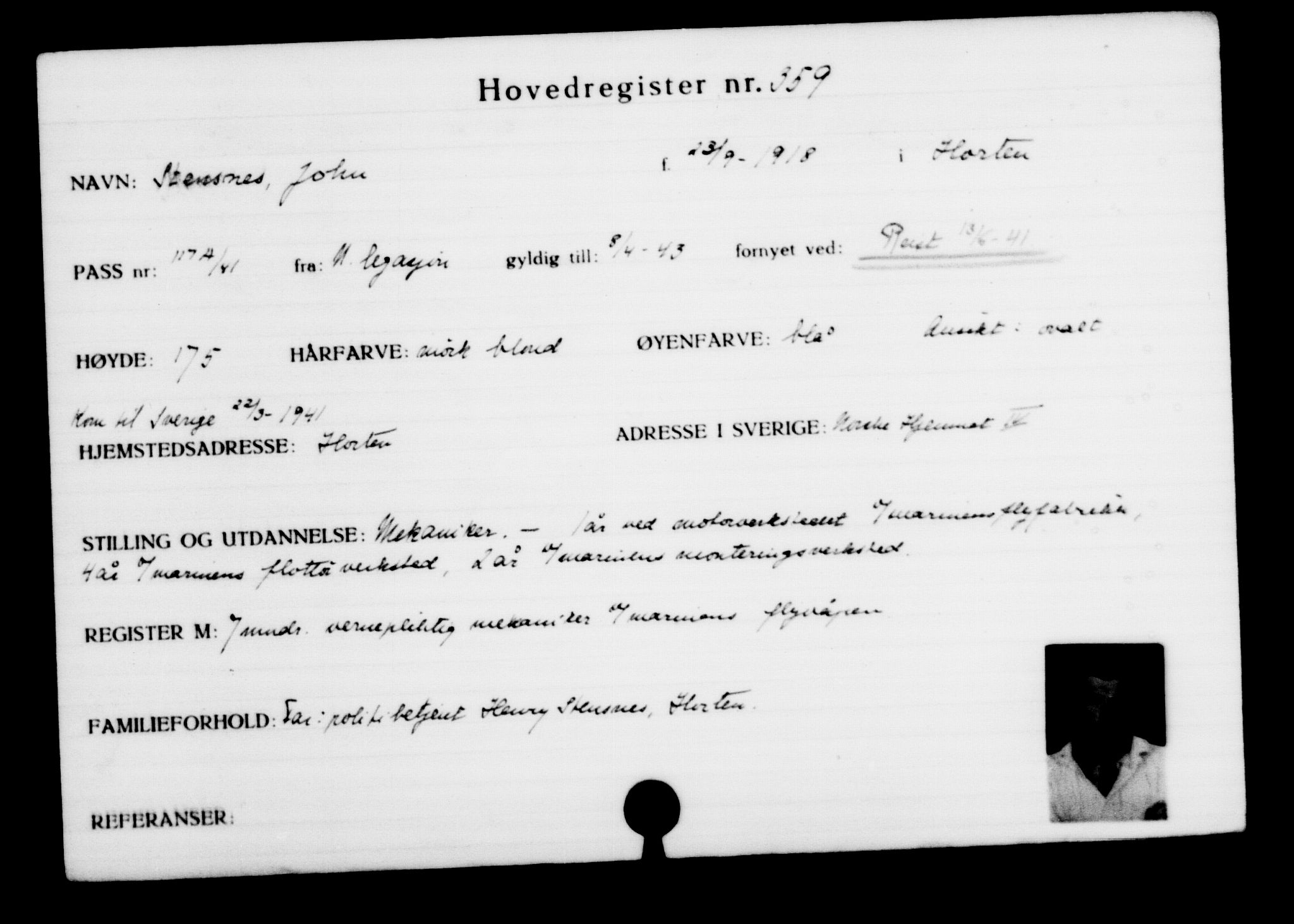 Utenriksstasjonene, Legasjonen i Stockholm, Flyktningkontoret, AV/RA-S-6753/V/Va/L0001: Kjesäterkartoteket, flyktninger med registreringsnr. 1-1000, 1940-1945, p. 568