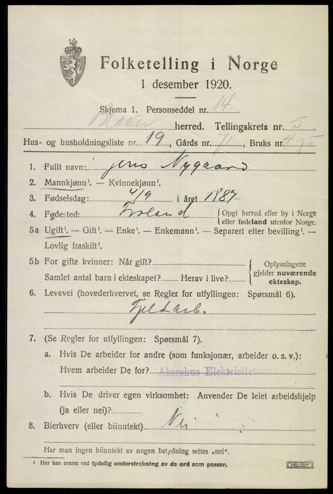 SAO, 1920 census for Blaker, 1920, p. 5461