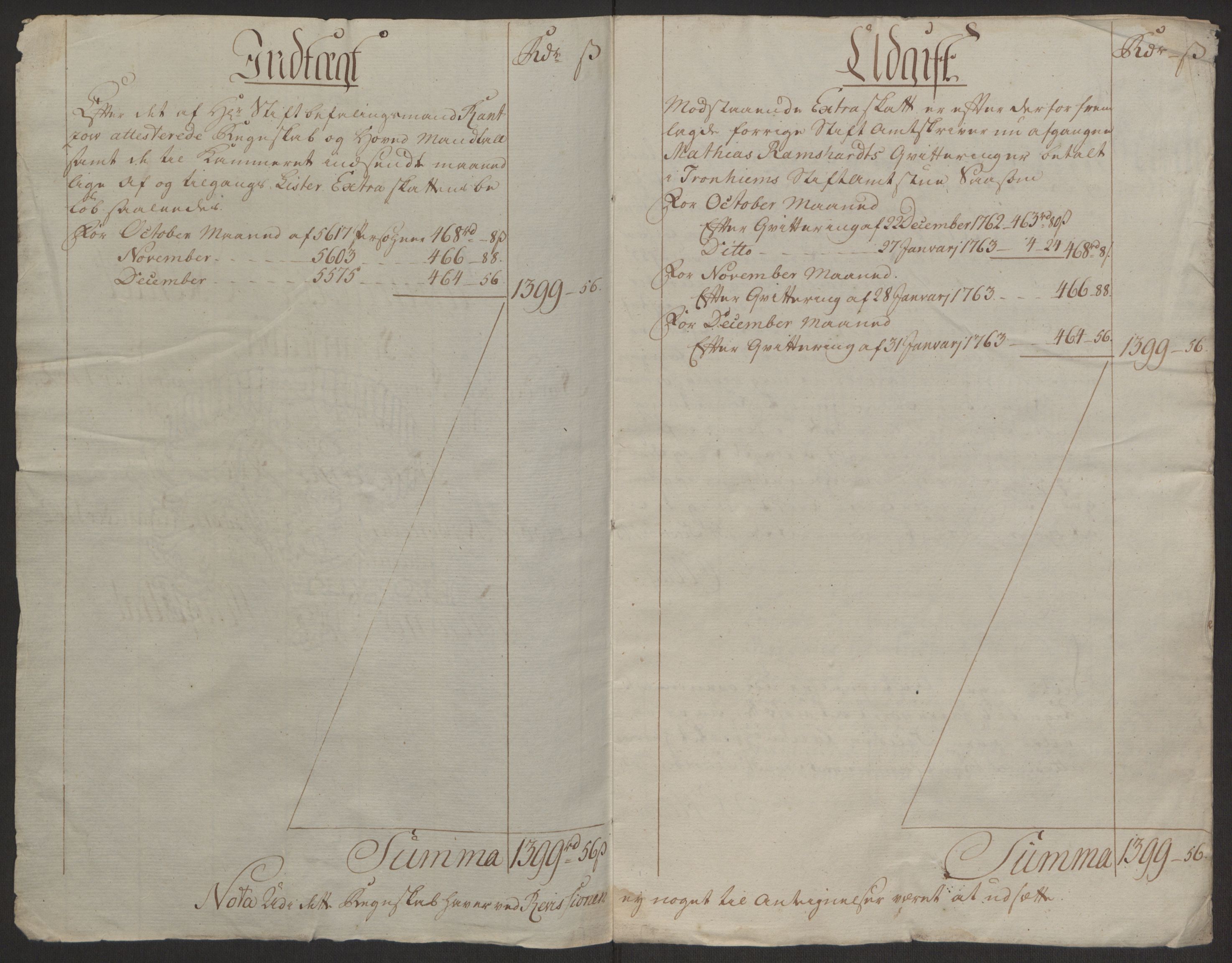 Rentekammeret inntil 1814, Reviderte regnskaper, Byregnskaper, AV/RA-EA-4066/R/Rs/L0516/0001: [S9] Kontribusjonsregnskap / Ekstraskatt, 1762-1767, p. 7