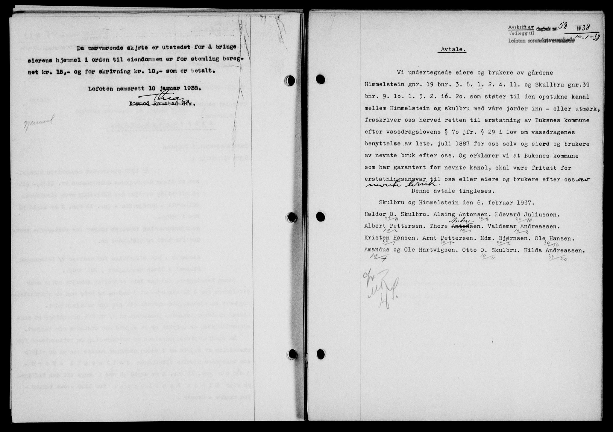 Lofoten sorenskriveri, SAT/A-0017/1/2/2C/L0003a: Mortgage book no. 3a, 1937-1938, Diary no: : 58/1938