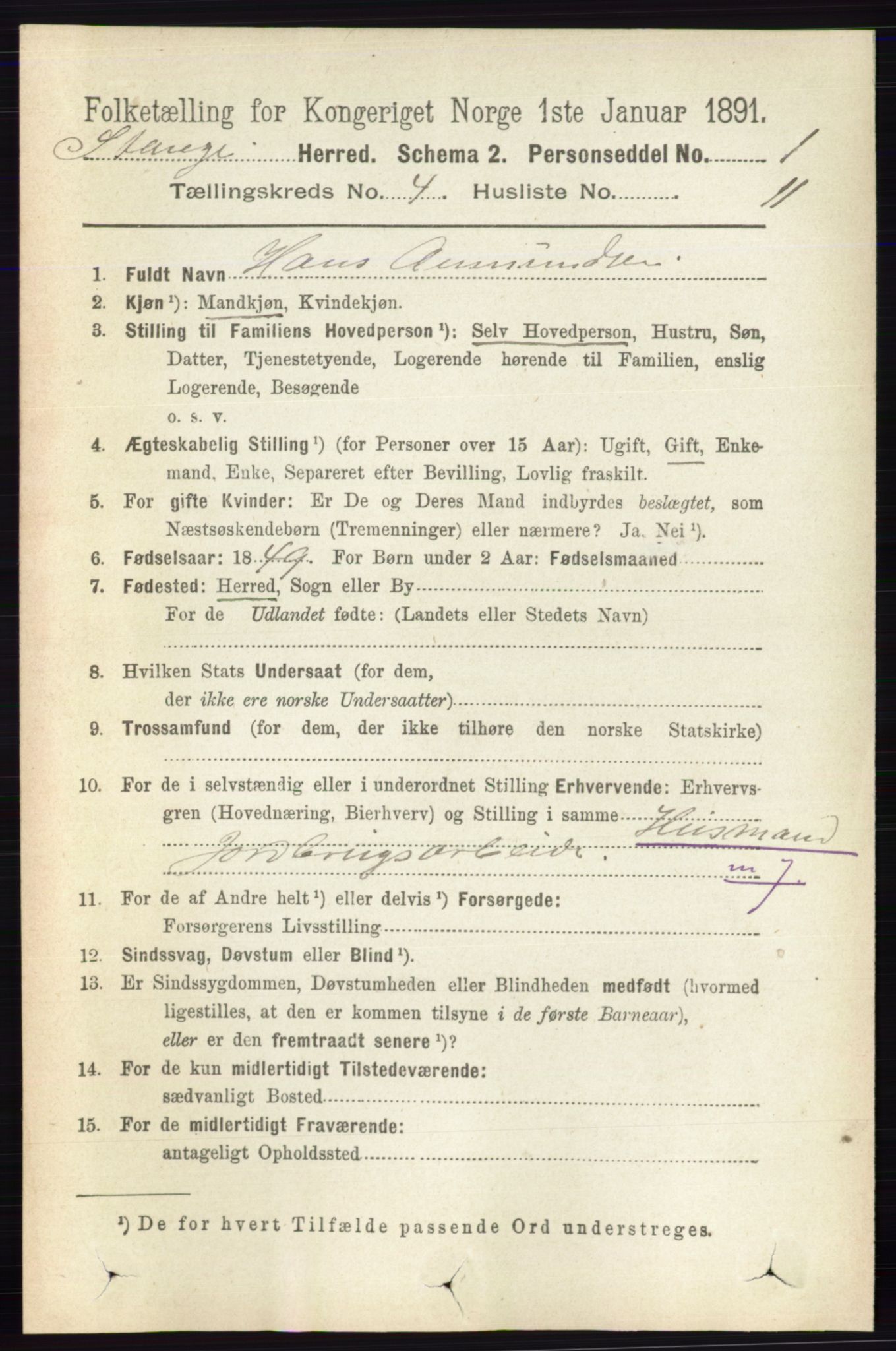 RA, 1891 census for 0417 Stange, 1891, p. 2431