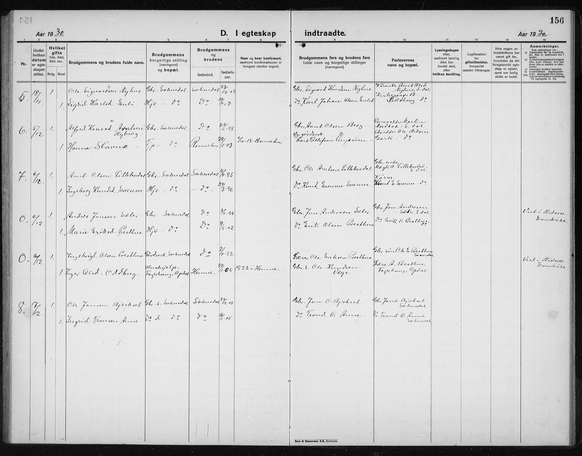 Ministerialprotokoller, klokkerbøker og fødselsregistre - Sør-Trøndelag, SAT/A-1456/689/L1045: Parish register (copy) no. 689C04, 1923-1940, p. 156