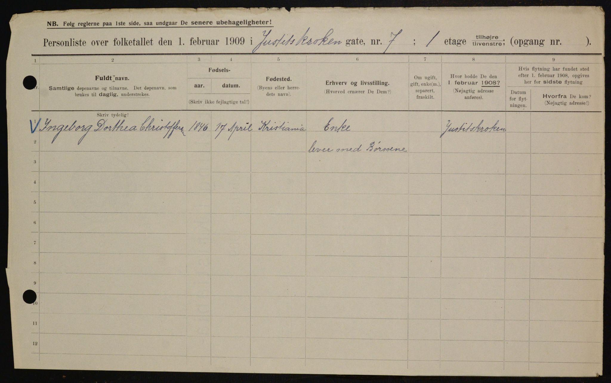 OBA, Municipal Census 1909 for Kristiania, 1909, p. 43549