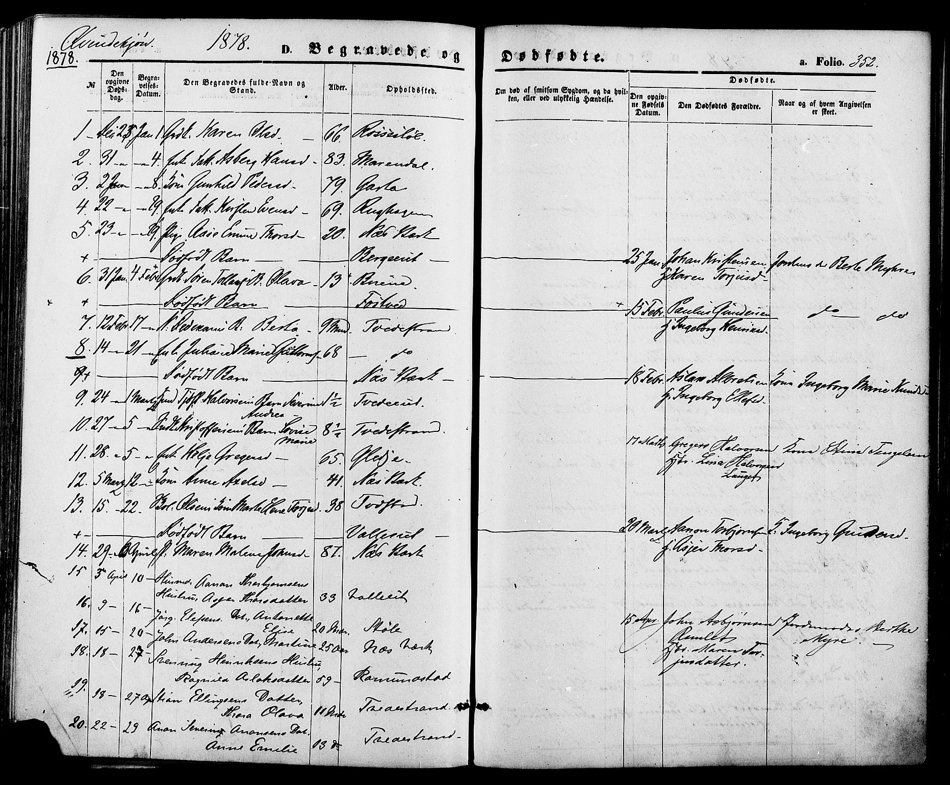 Holt sokneprestkontor, AV/SAK-1111-0021/F/Fa/L0010: Parish register (official) no. A 10, 1872-1885, p. 352