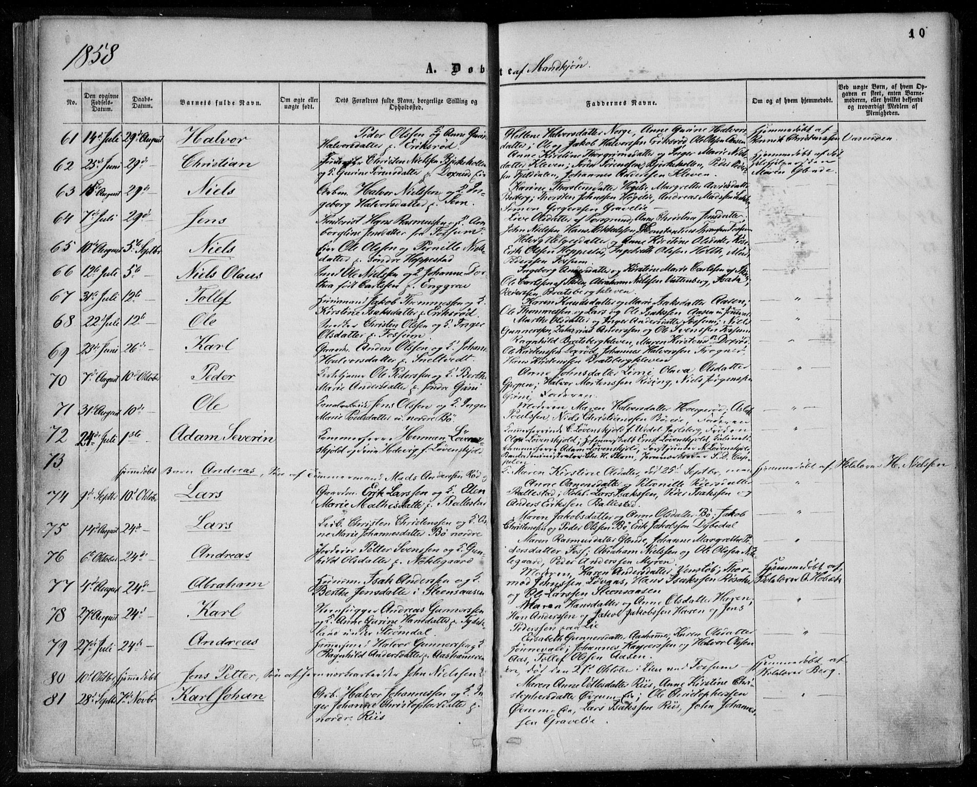 Gjerpen kirkebøker, SAKO/A-265/F/Fa/L0008a: Parish register (official) no. I 8A, 1857-1871, p. 10
