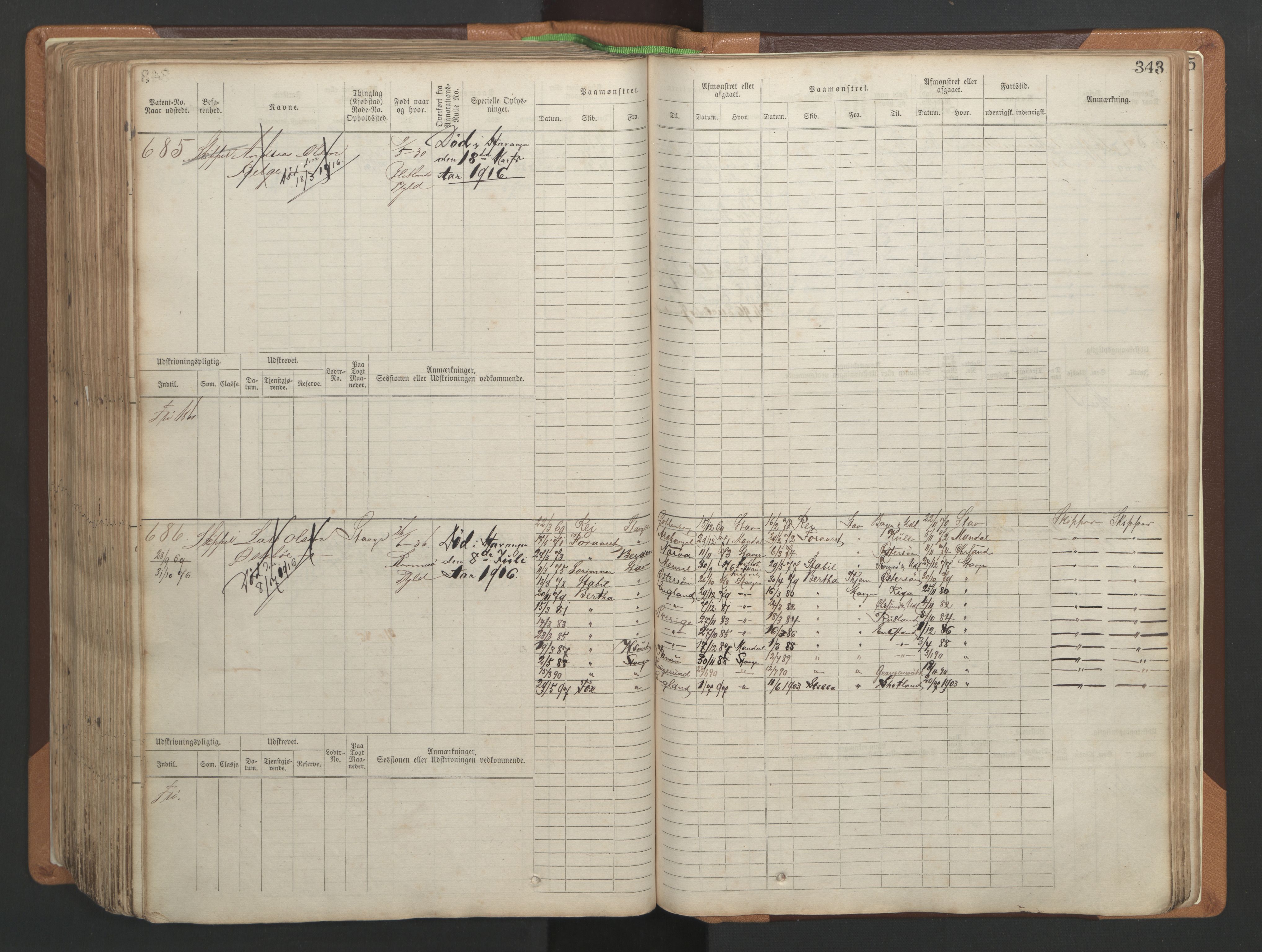 Stavanger sjømannskontor, AV/SAST-A-102006/F/Fb/Fbb/L0004: Sjøfartshovedrulle, patentnr. 1-792 (del 1), 1869-1880, p. 349