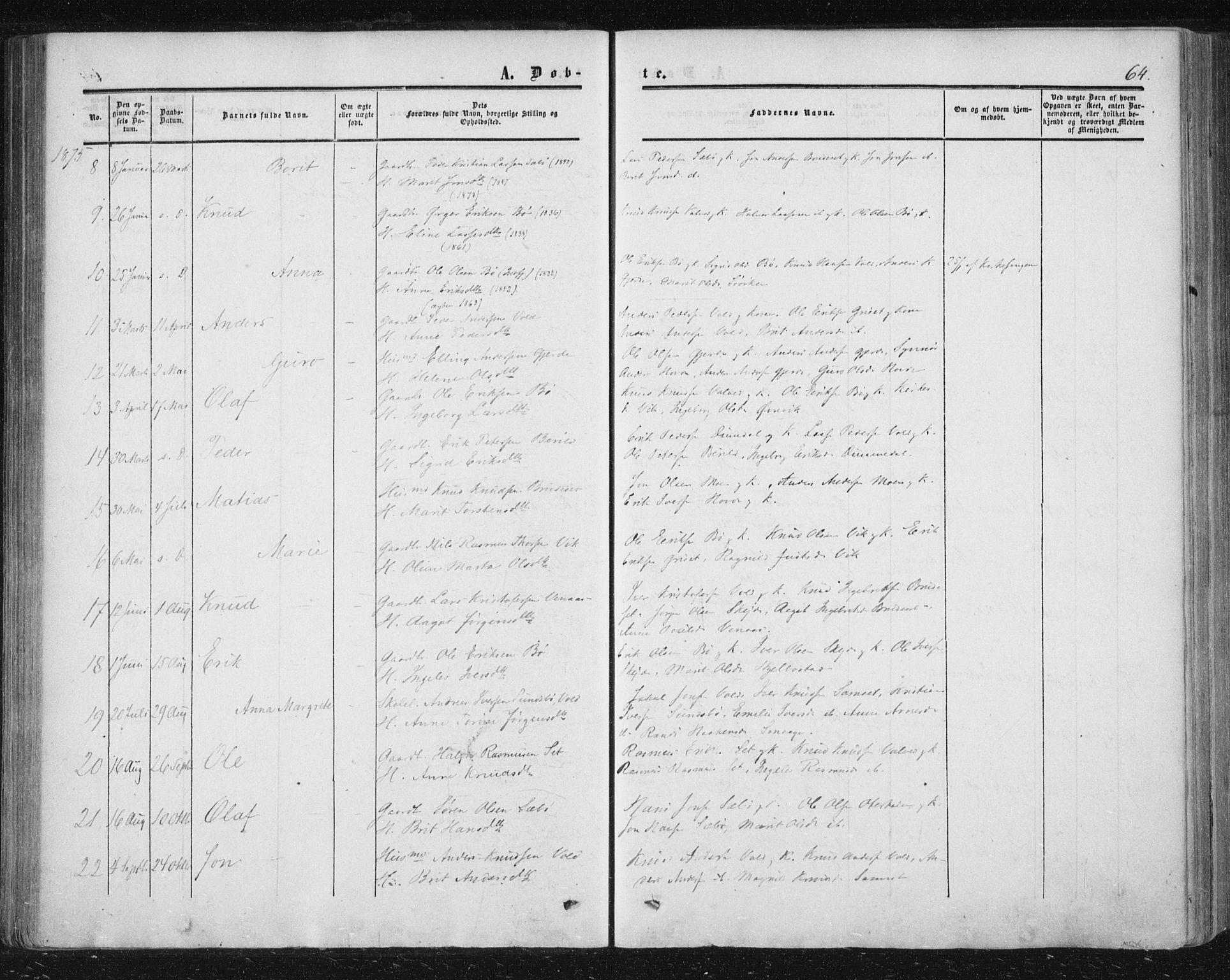 Ministerialprotokoller, klokkerbøker og fødselsregistre - Møre og Romsdal, AV/SAT-A-1454/543/L0562: Parish register (official) no. 543A02, 1854-1884, p. 64