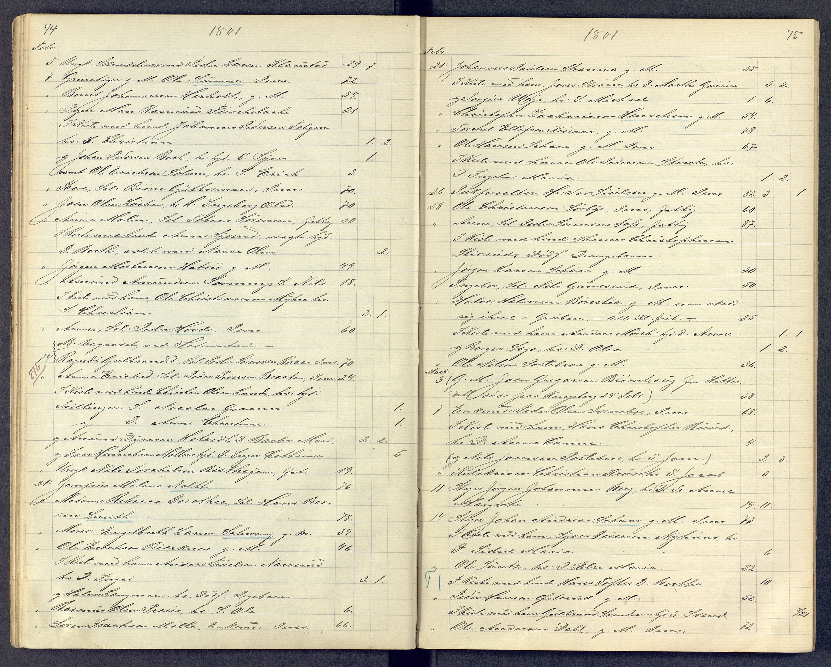 Kongsberg kirkebøker, SAKO/A-22/G/Ga/L0000d: Parish register (copy) no. 0d, 1795-1816, p. 74-75