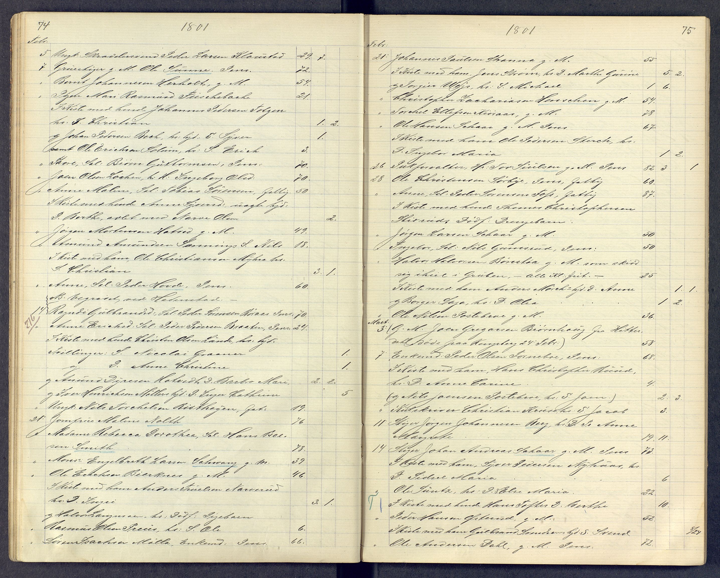 Kongsberg kirkebøker, AV/SAKO-A-22/G/Ga/L0000d: Parish register (copy) no. 0d, 1795-1816, p. 74-75