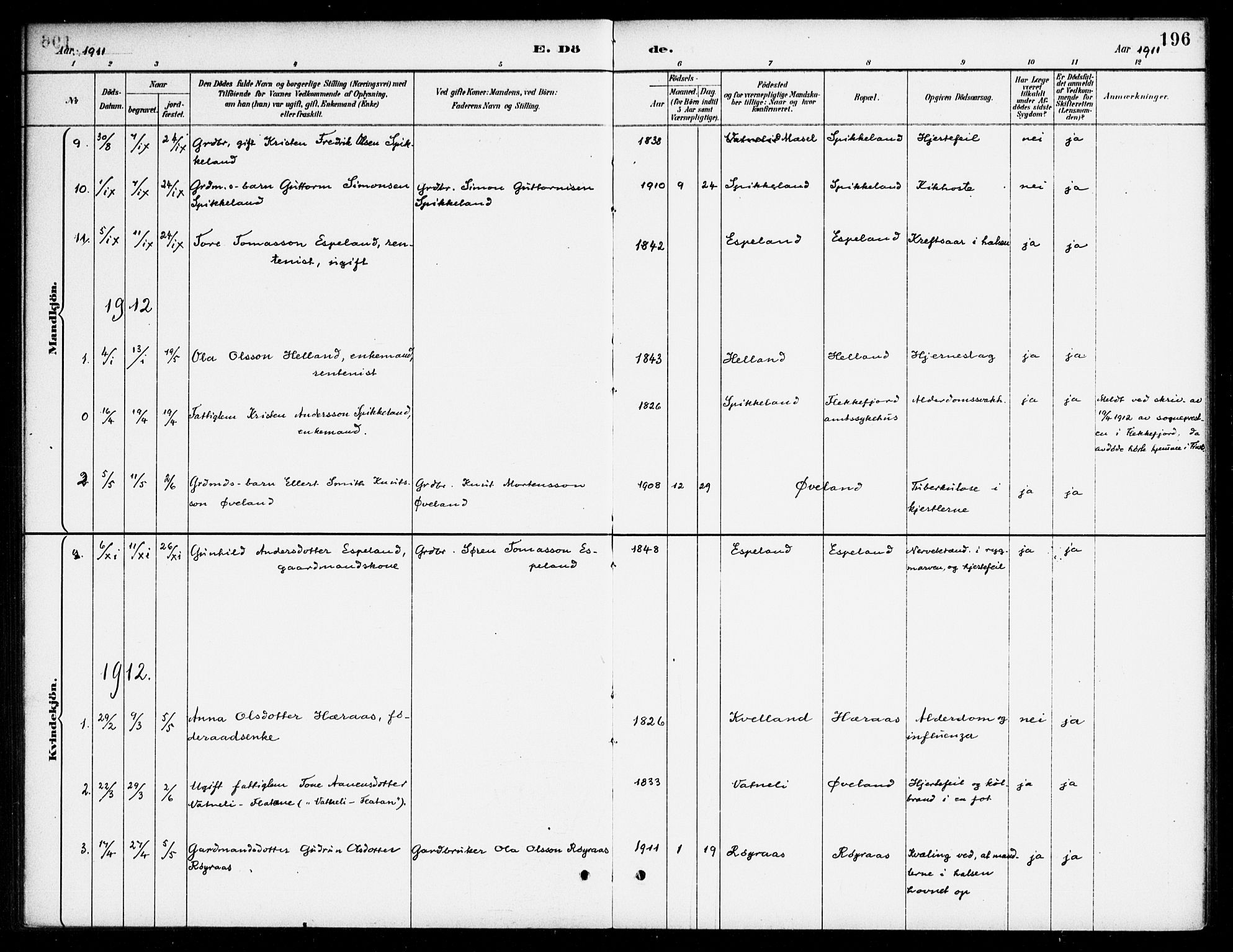 Bjelland sokneprestkontor, SAK/1111-0005/F/Fa/Fab/L0004: Parish register (official) no. A 4, 1887-1920, p. 196