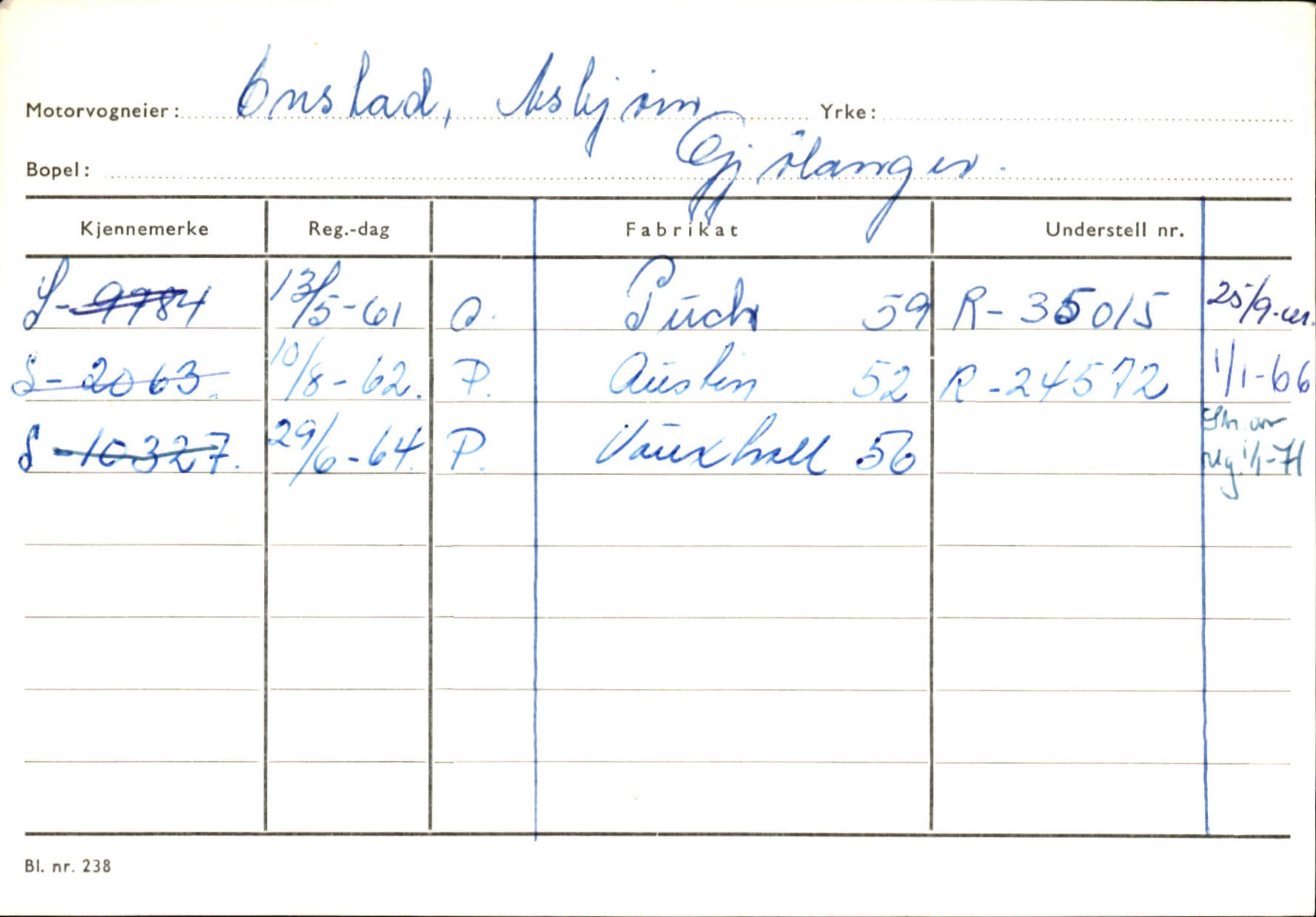 Statens vegvesen, Sogn og Fjordane vegkontor, AV/SAB-A-5301/4/F/L0125: Eigarregister Sogndal V-Å. Aurland A-Å. Fjaler A-N, 1945-1975, p. 1647