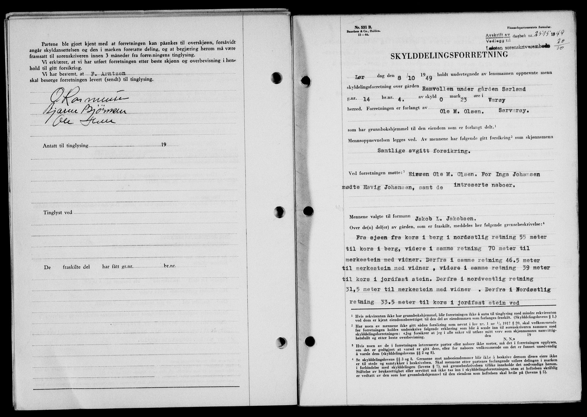 Lofoten sorenskriveri, SAT/A-0017/1/2/2C/L0022a: Mortgage book no. 22a, 1949-1950, Diary no: : 2515/1949