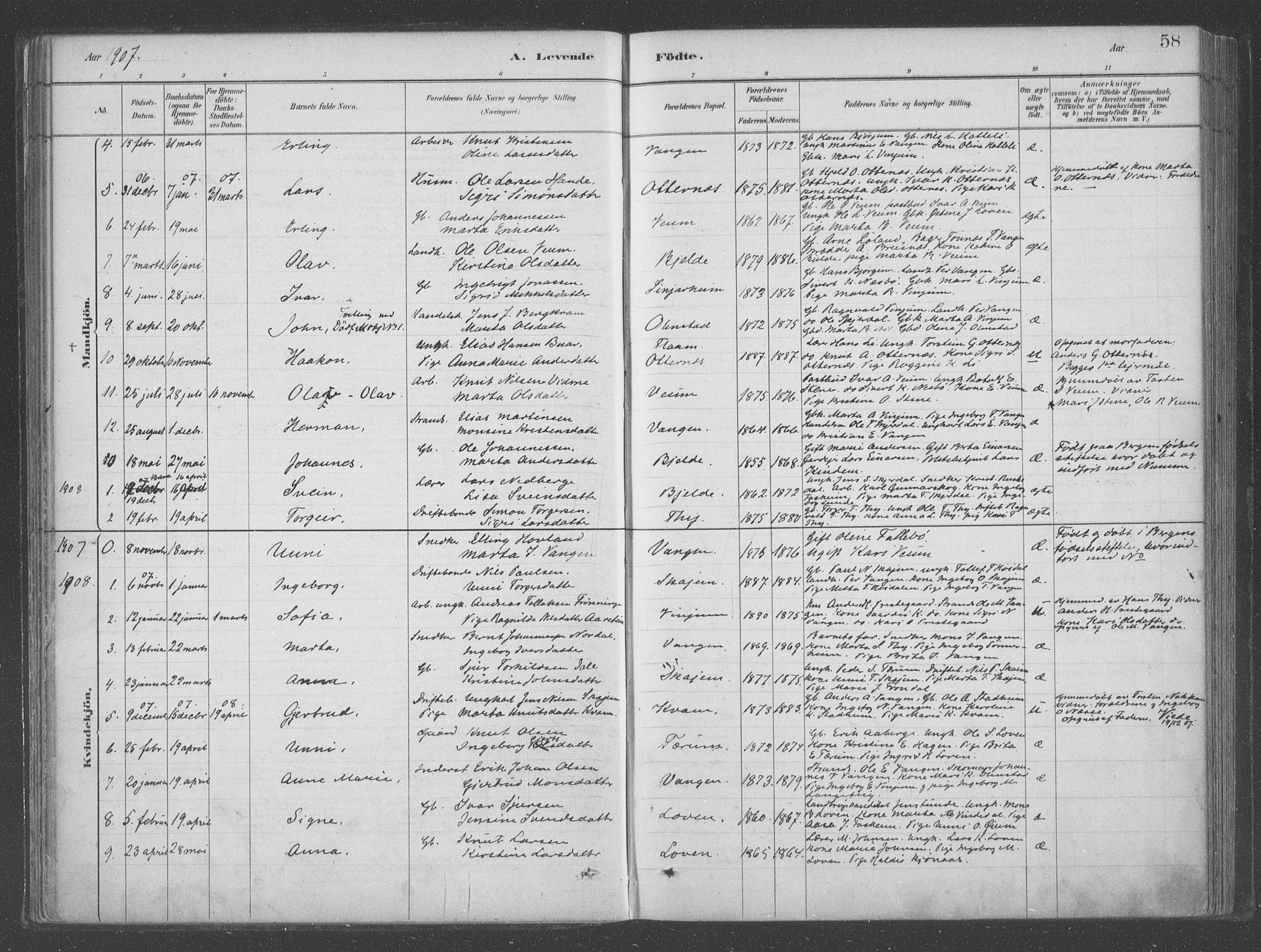 Aurland sokneprestembete, SAB/A-99937/H/Ha/Hab/L0001: Parish register (official) no. B  1, 1880-1909, p. 58