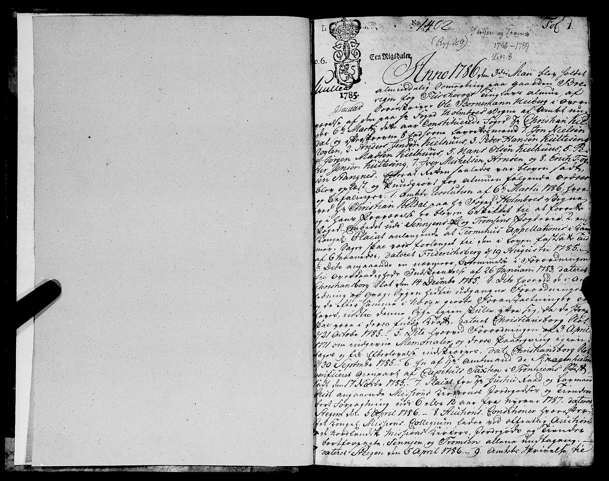 Senja og Tromsø sorenskriveri , SATØ/SATØ-31/F/Fa/L0055: Justisprotokoller/tingbøker, 1786-1789, p. 0b-1a