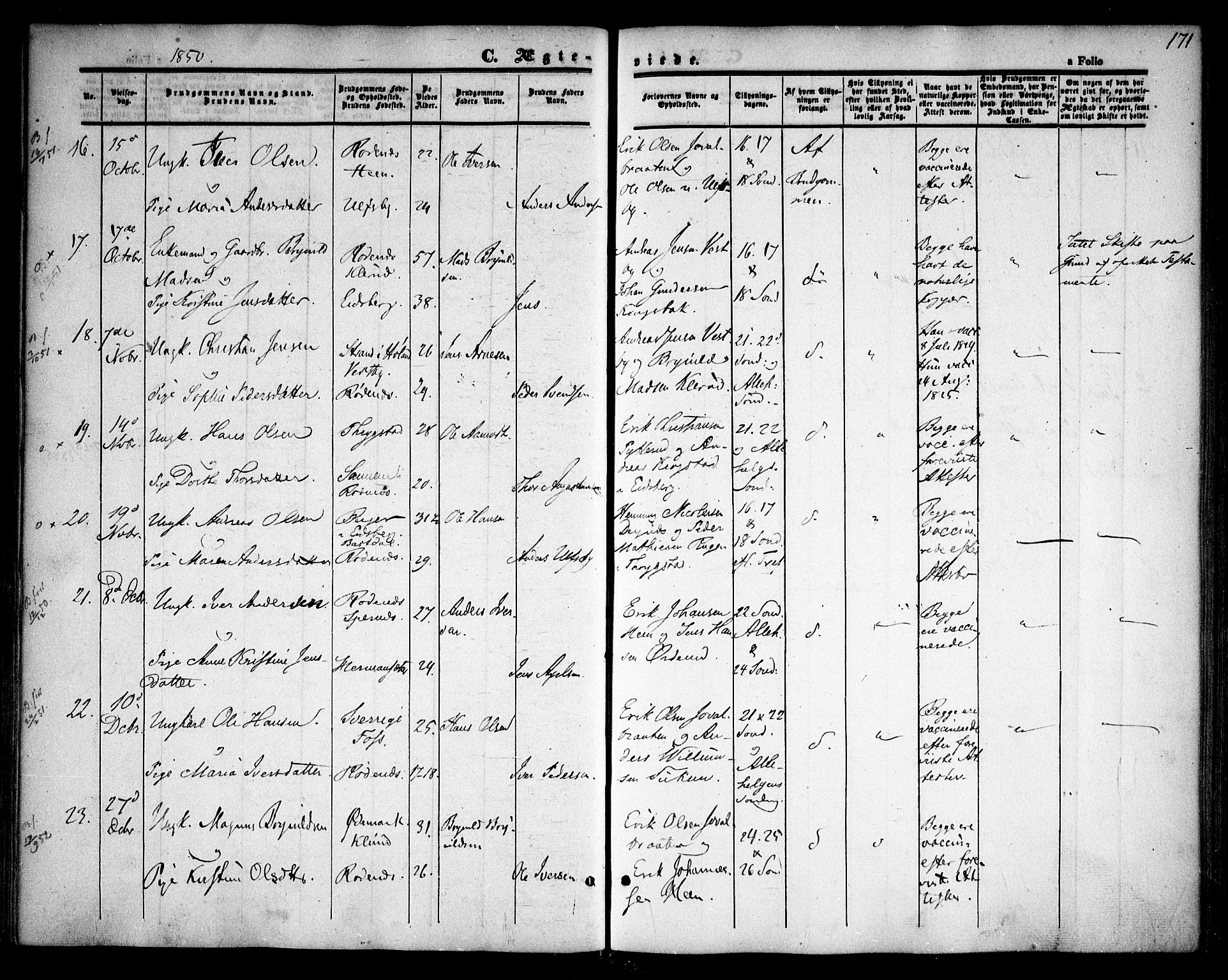 Rødenes prestekontor Kirkebøker, AV/SAO-A-2005/F/Fa/L0006: Parish register (official) no. I 6, 1850-1859, p. 171