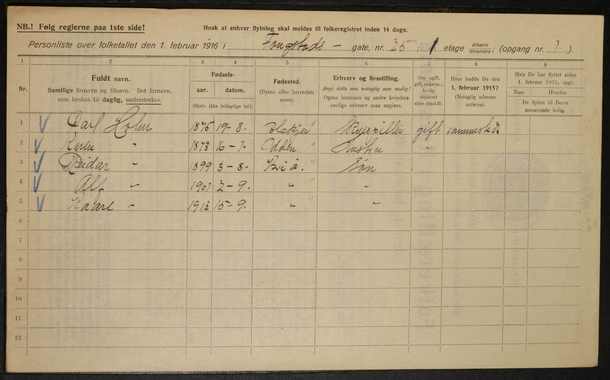 OBA, Municipal Census 1916 for Kristiania, 1916, p. 25789