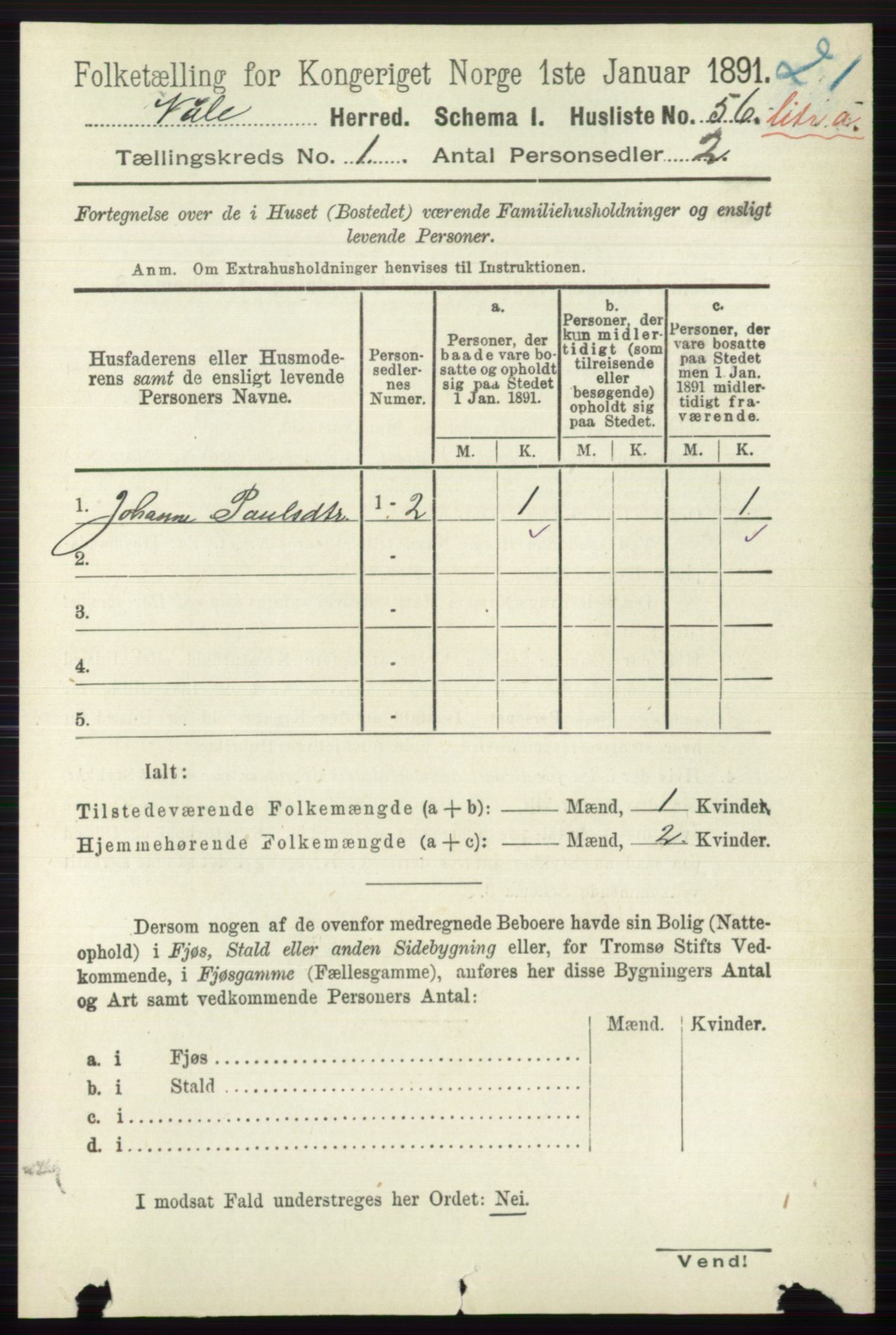 RA, 1891 census for 0716 Våle, 1891, p. 79