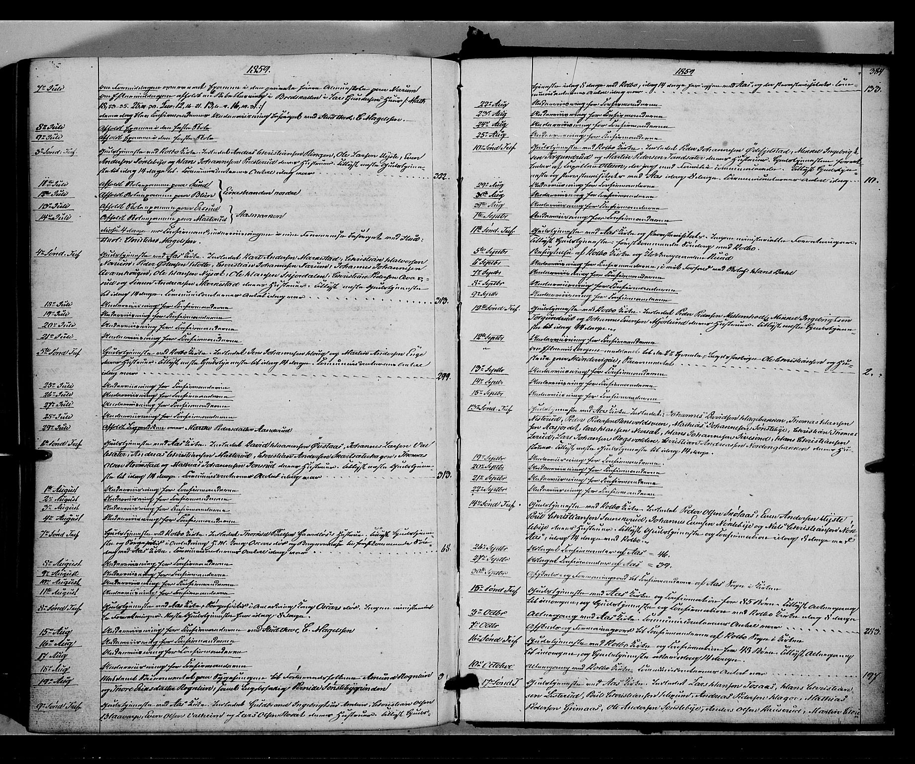 Vestre Toten prestekontor, SAH/PREST-108/H/Ha/Haa/L0006: Parish register (official) no. 6, 1856-1861, p. 384