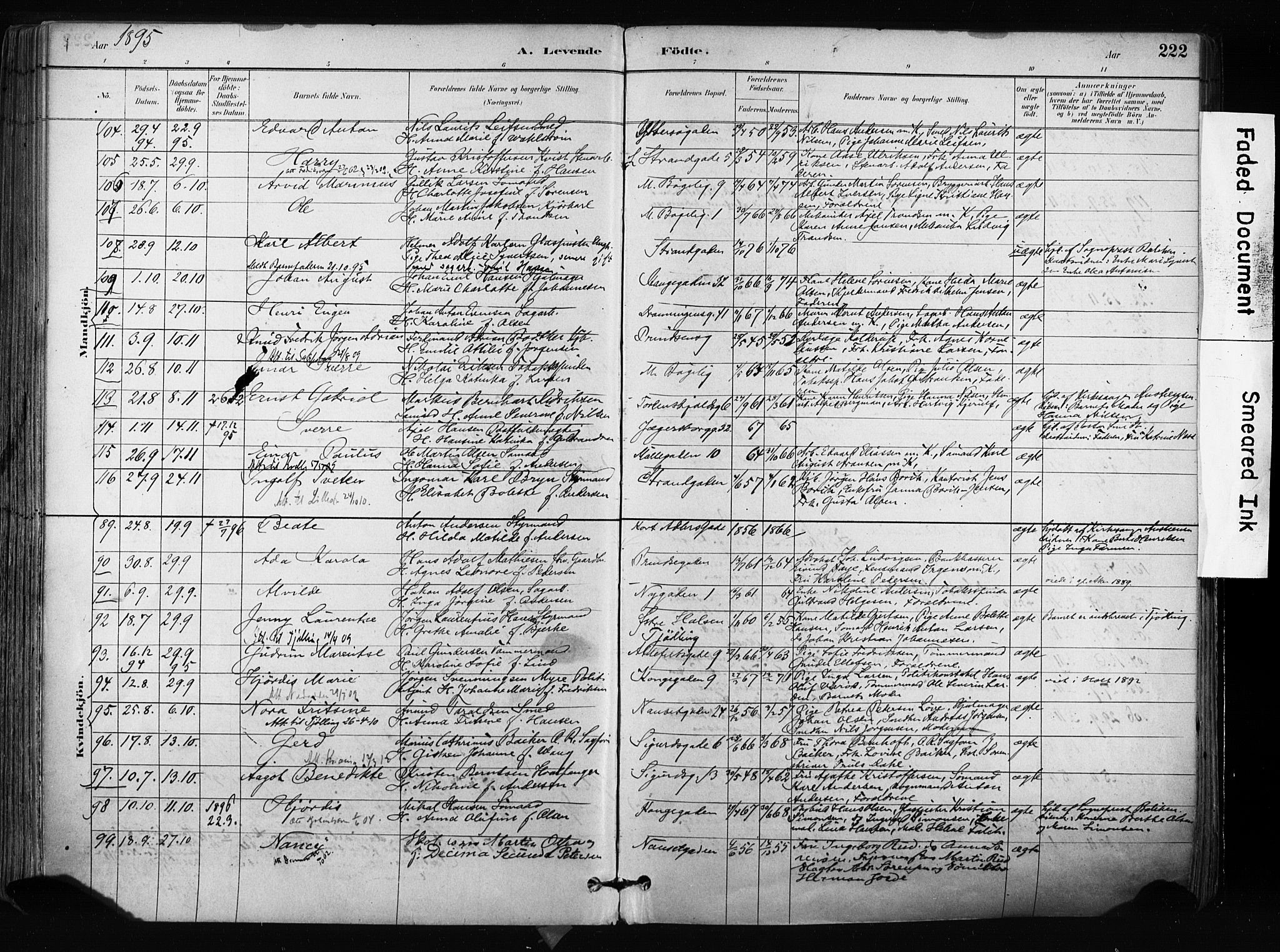 Larvik kirkebøker, AV/SAKO-A-352/F/Fa/L0009: Parish register (official) no. I 9, 1884-1904, p. 222